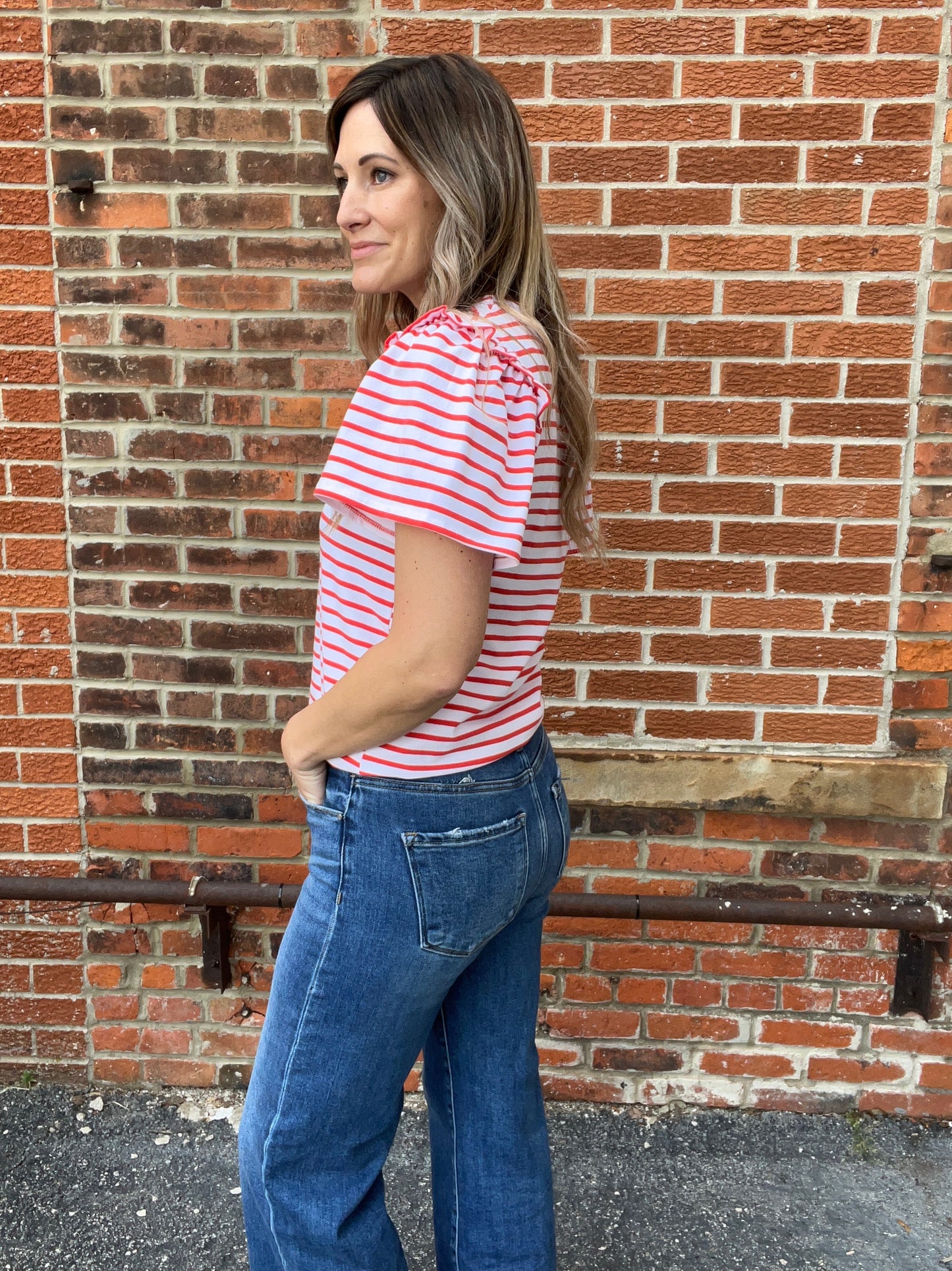 The Odelia Coral Striped Top