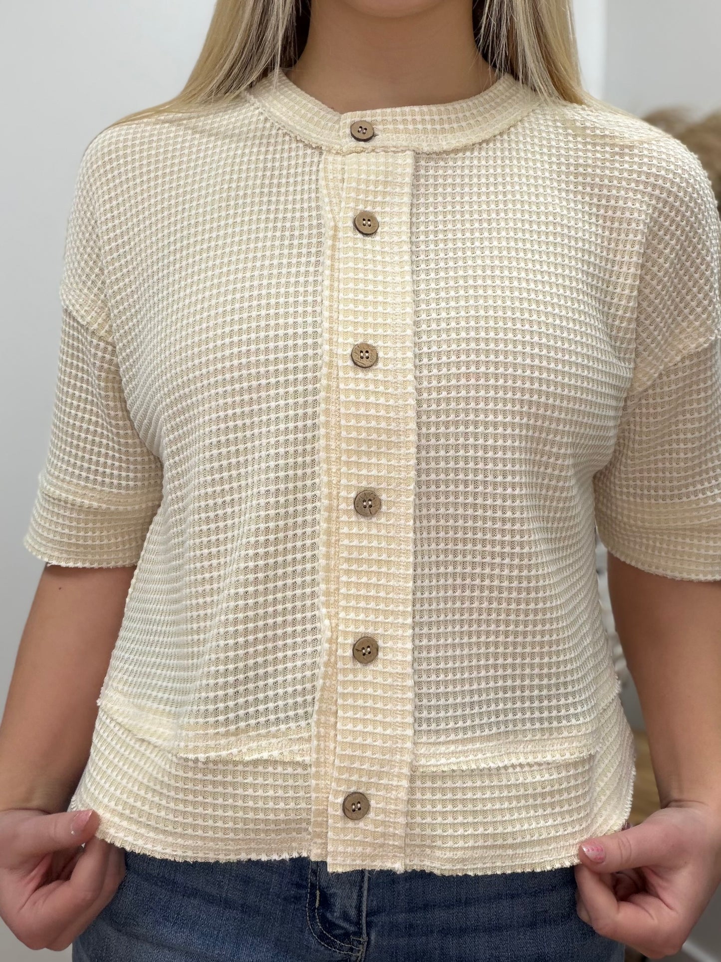 The Eleanor Waffle Knit Short Sleeve Cardigan