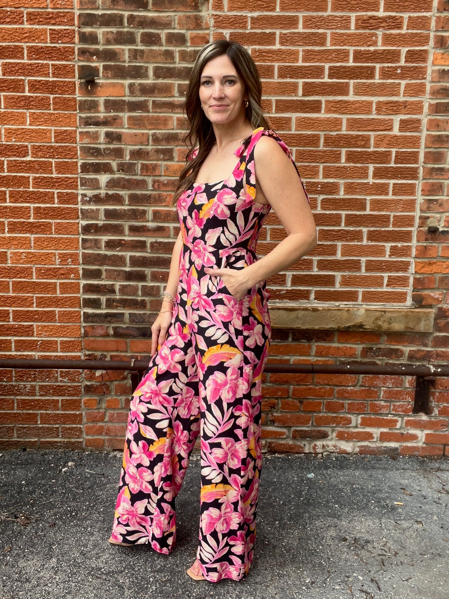 The Selah Floral Sleeveless Tie Strap Jumpsuit