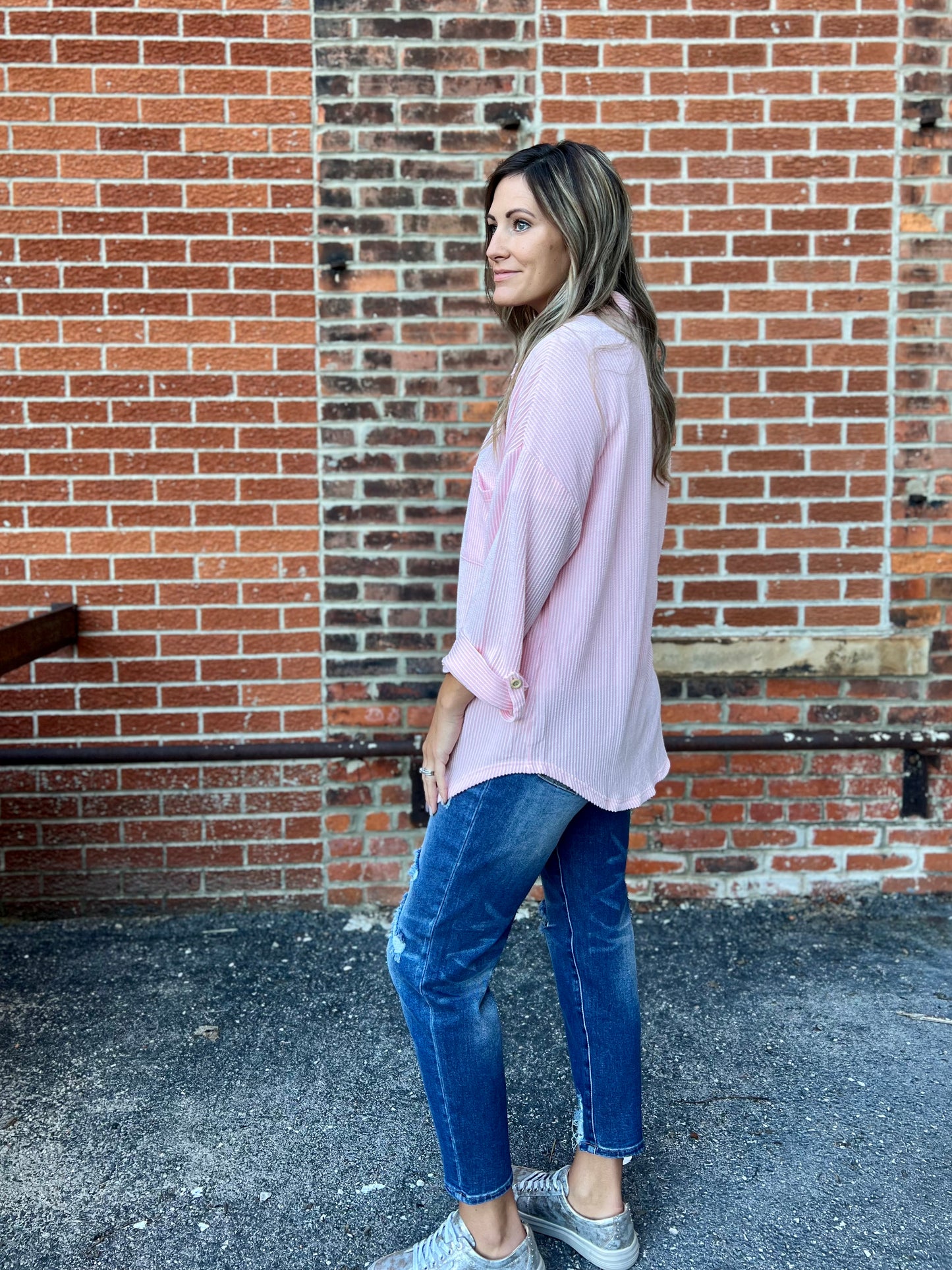 The Leslie Girlfriend Dark Distressed Jeans