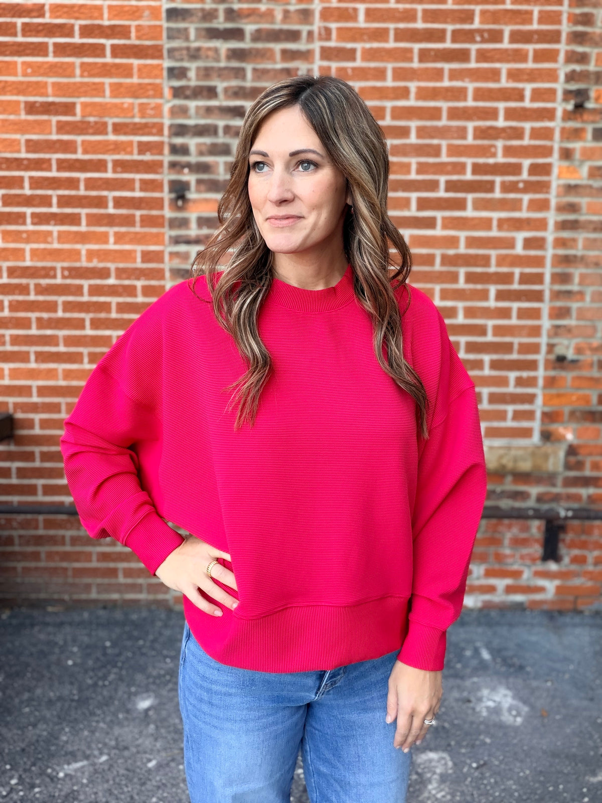 The Remi Ribbed Dolman Pullover Sweatshirt
