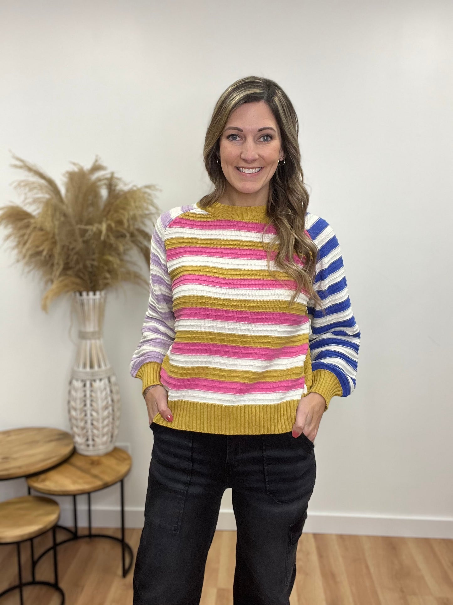 The Amara Color Block Stripe Sweater