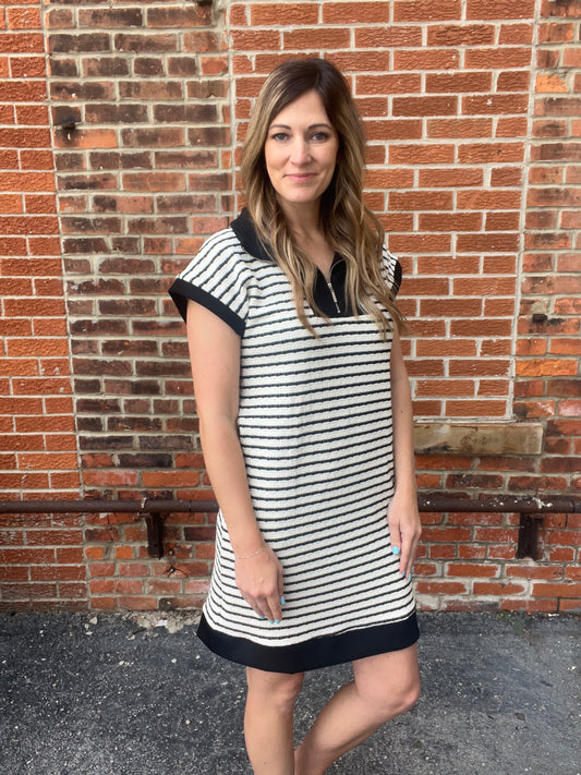 The Carmella 1/4 Zip Jacquard Striped Casual Dress