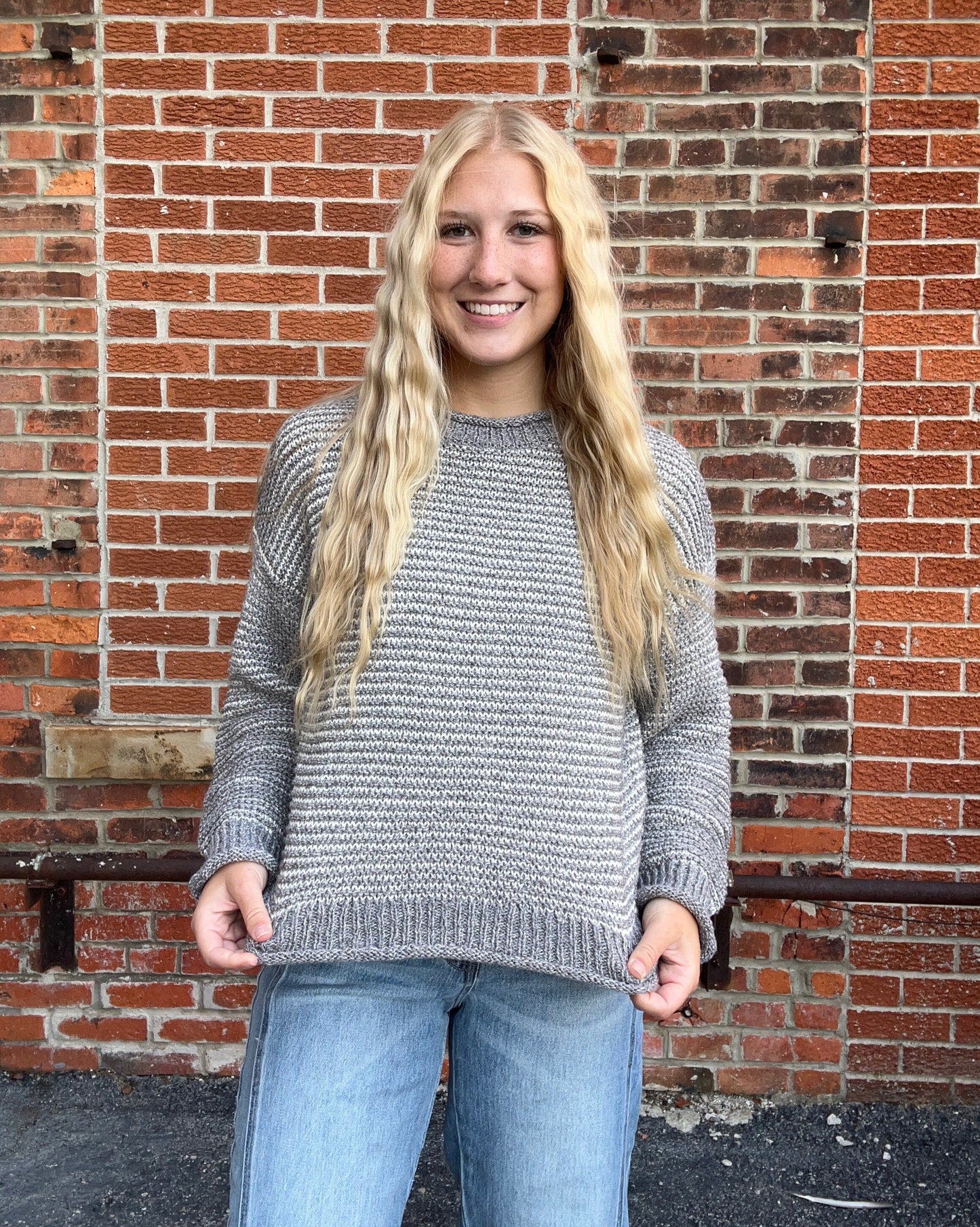 The Quincey Striped Raw Edge Long Sleeve Knit Sweater