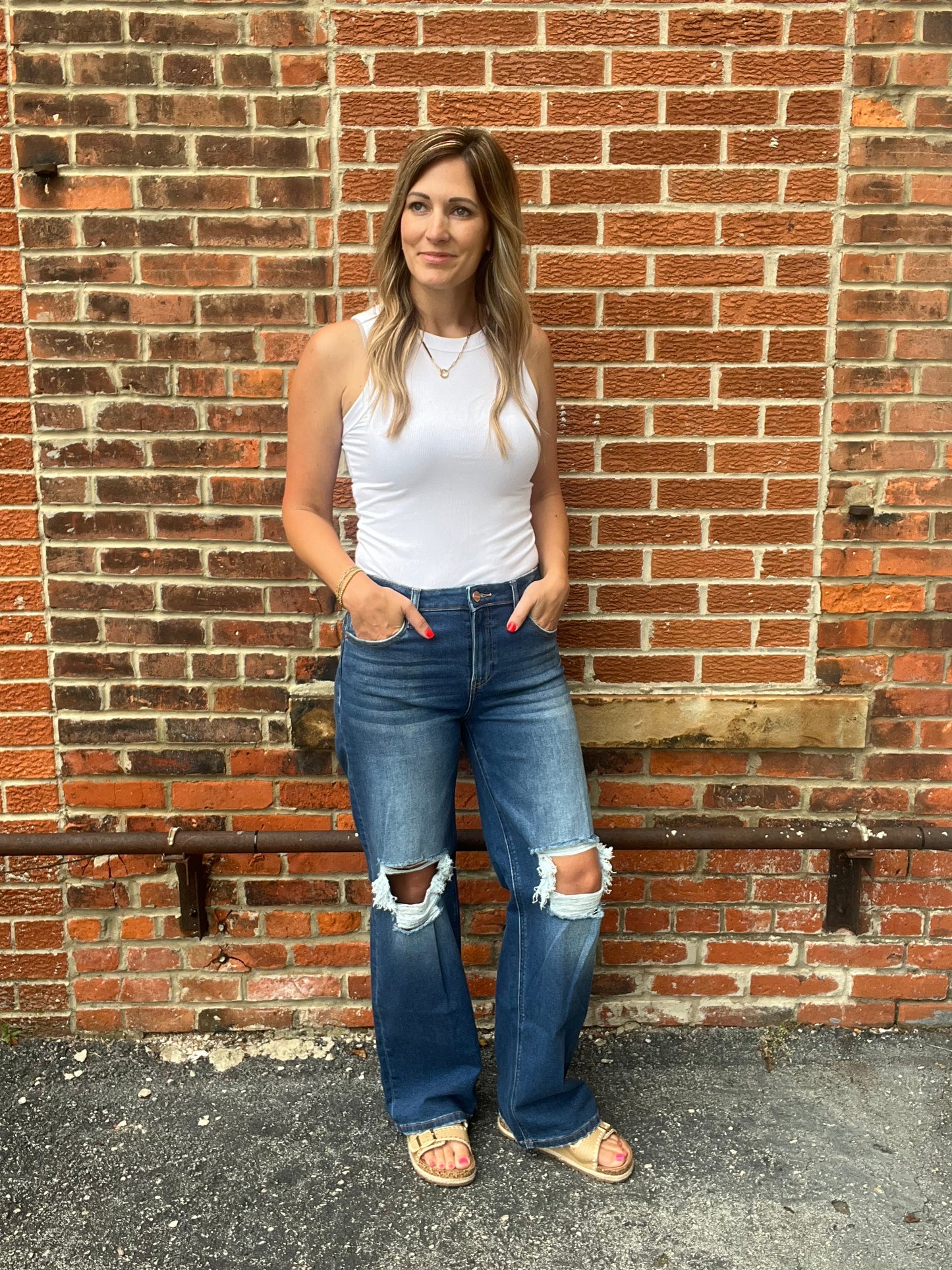 The Lark Mid Waist Knee Distressed Jeans