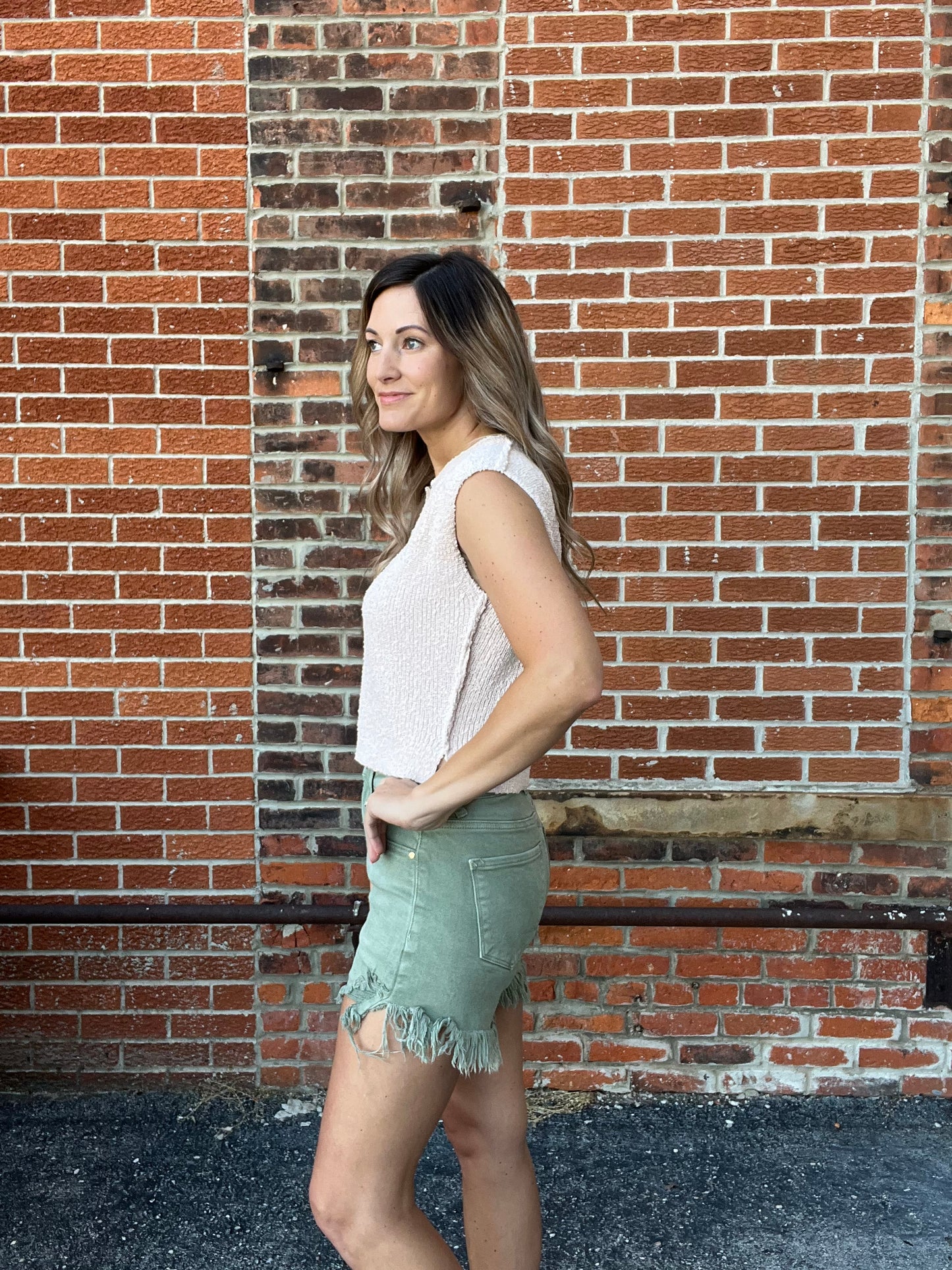 The Cher Olive Denim Shorts