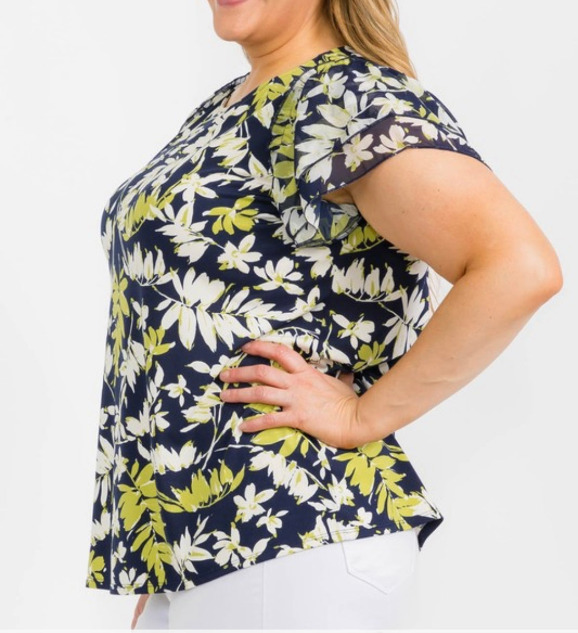 The Curvy Floral Caroline Ruffle Blouse