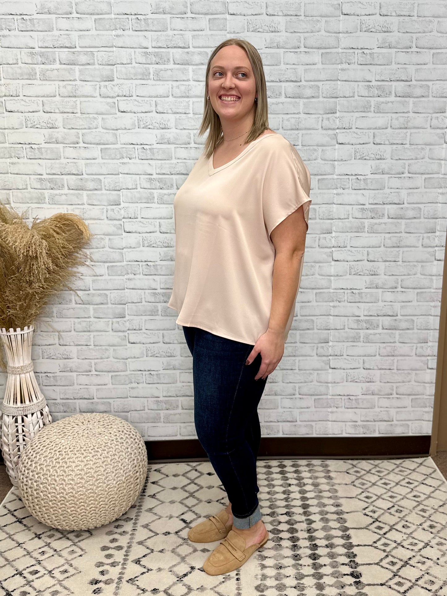 The Luci Curvy V Neck Blouse