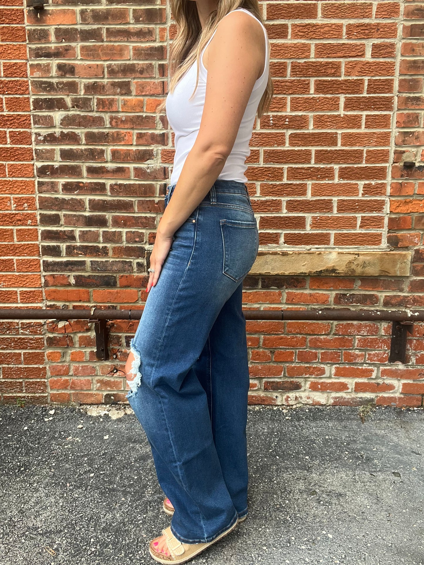 The Lark Mid Waist Knee Distressed Jeans