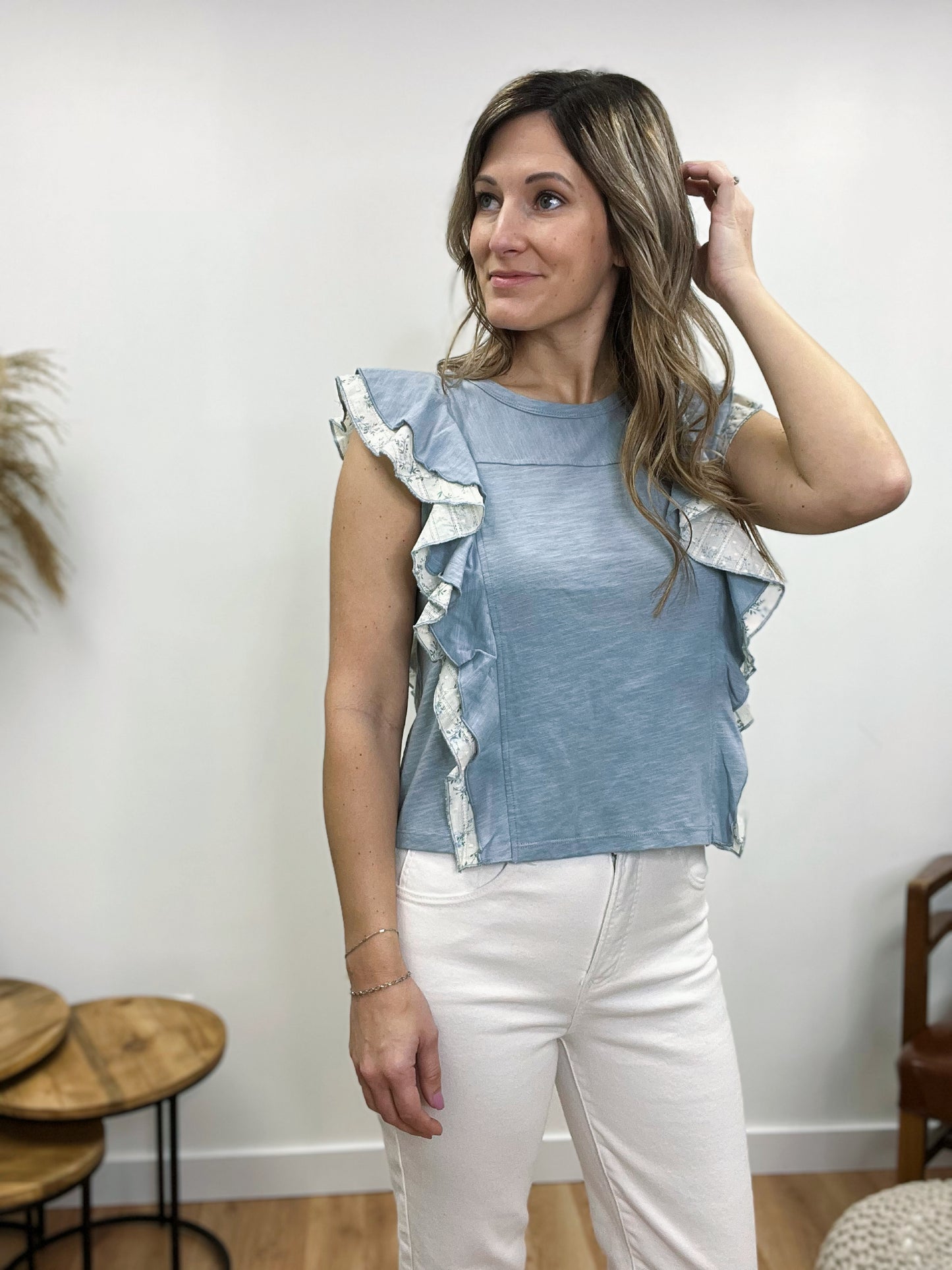 The Taytum Floral Contrast Flutter Top