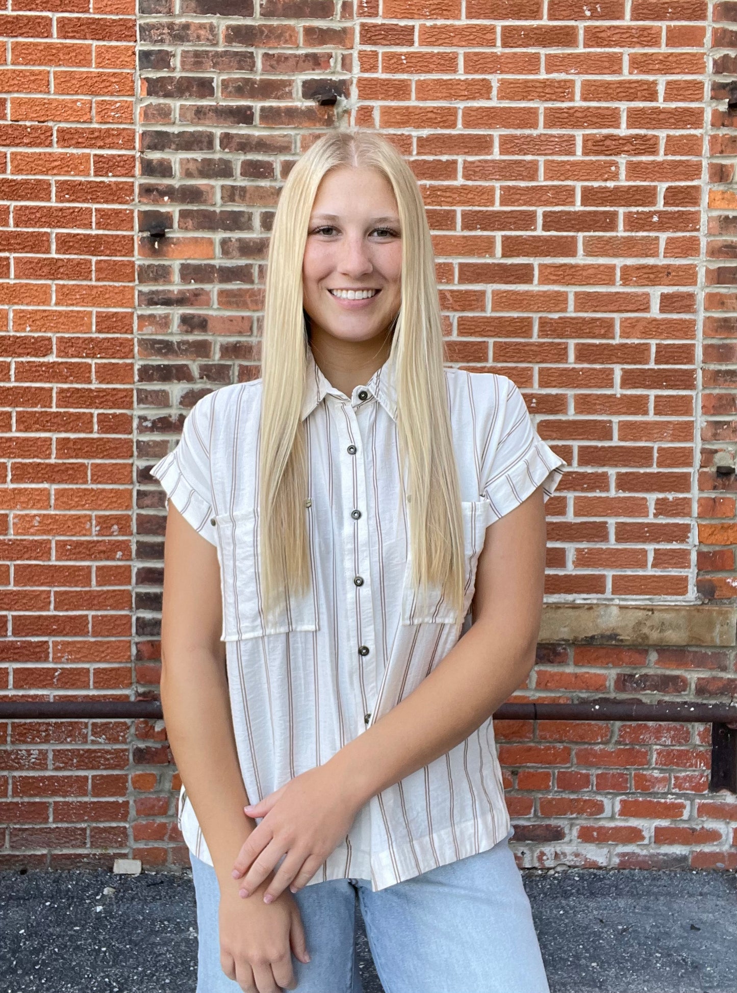 The Hailan Striped Snap Button Top