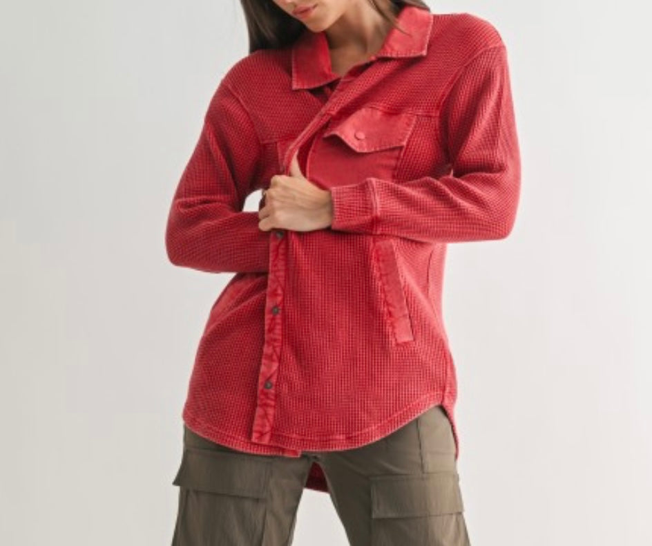 The Naya Waffle Knit Button Down Jacket
