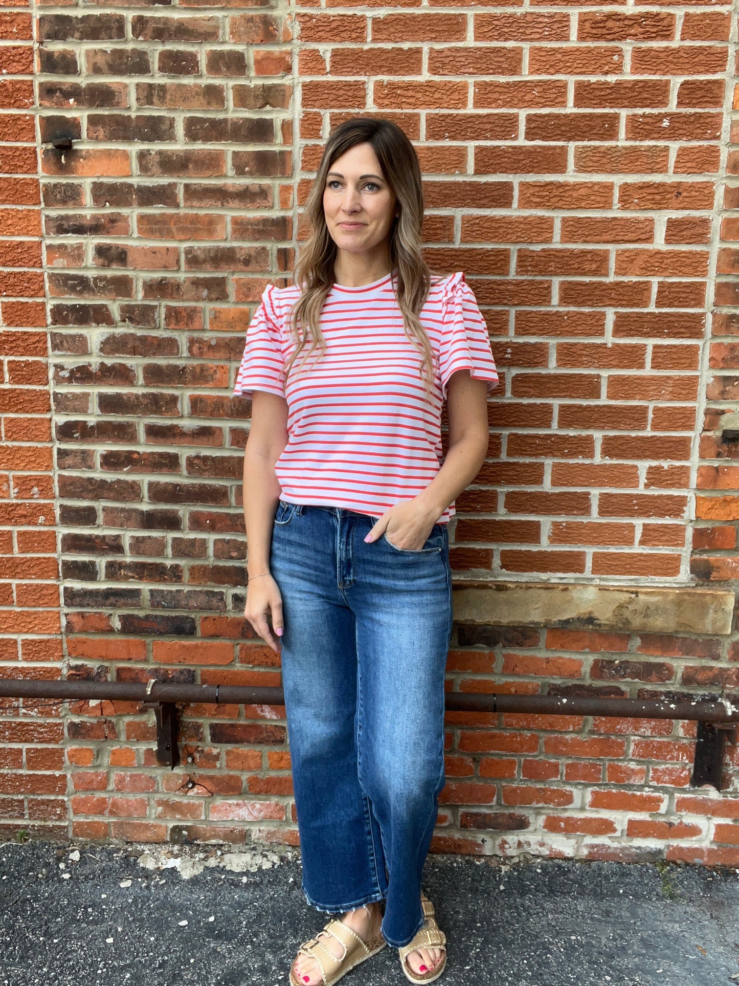 The Odelia Coral Striped Top