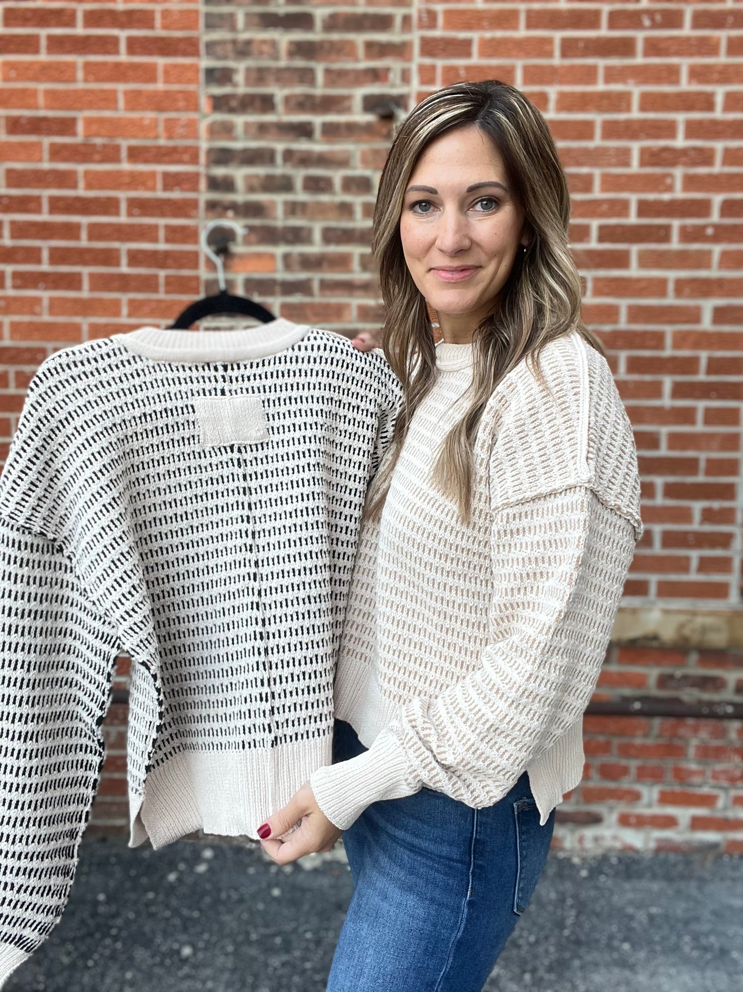 The Gemma Two Tone Textured Knit Sweater Top