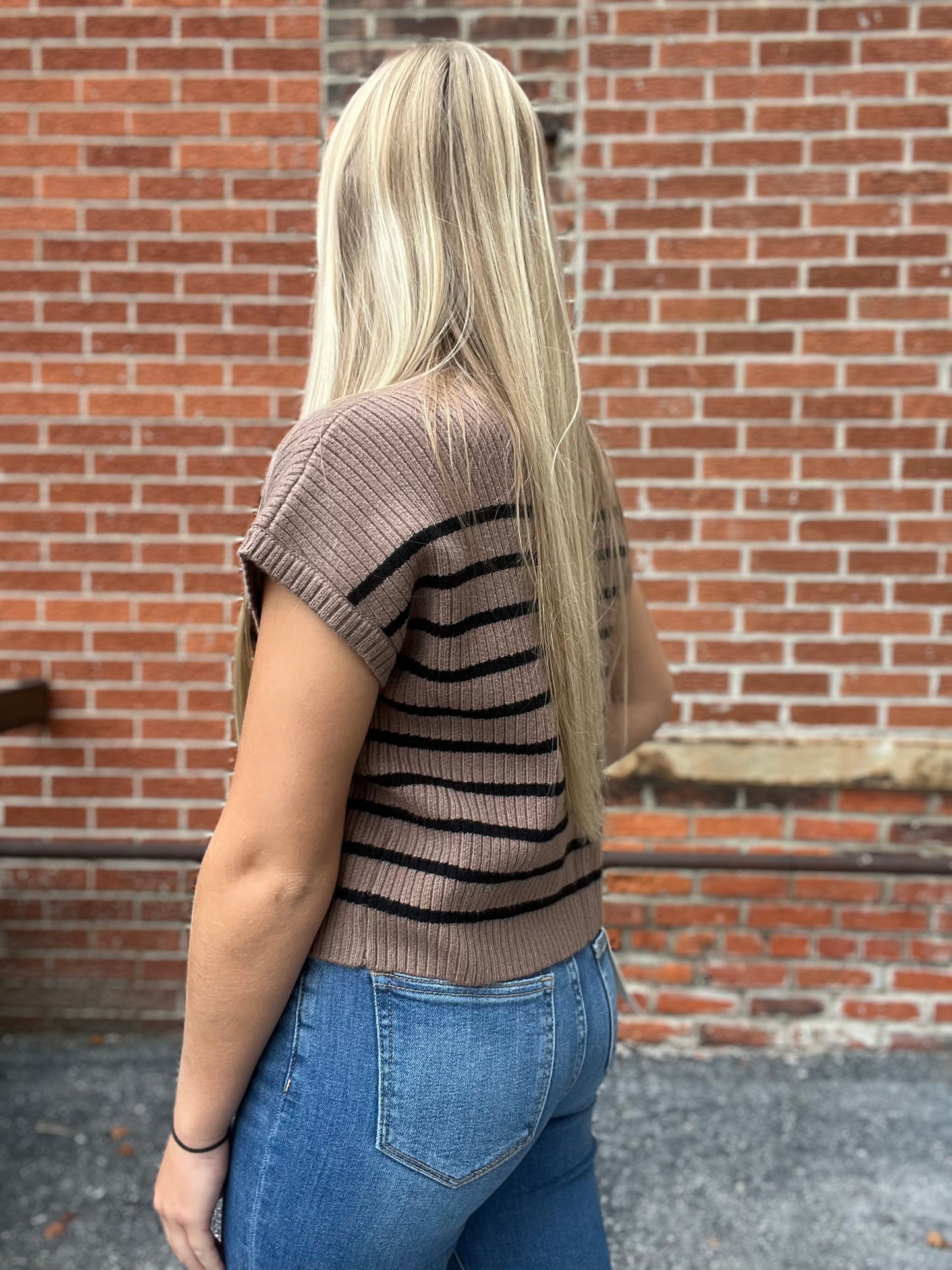 The Lara Striped Mock Neck Knit Sweater