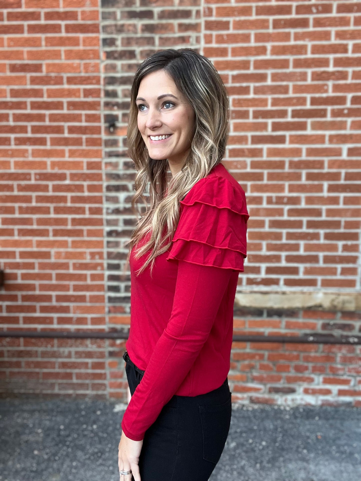 Red Ruffle Long Sleeve