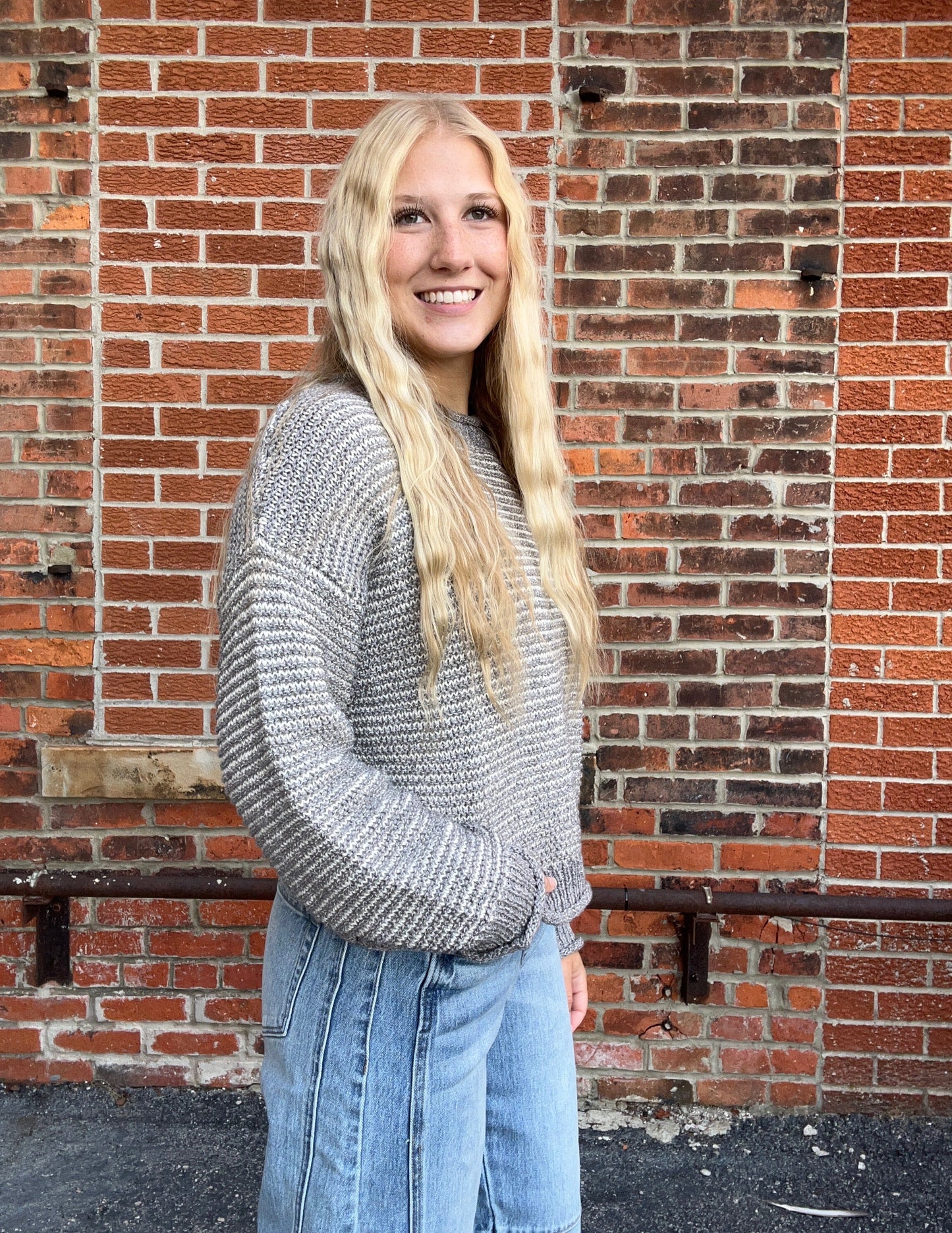 The Quincey Striped Raw Edge Long Sleeve Knit Sweater