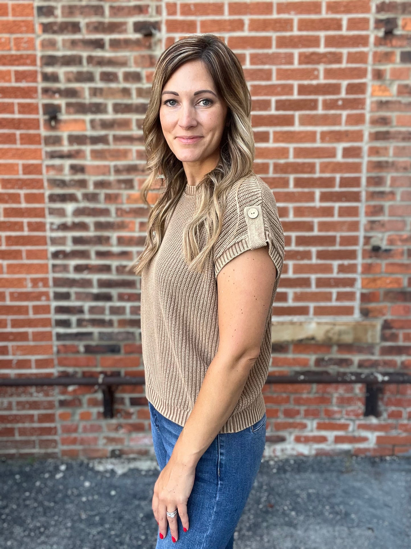 The Aura Short Sleeve Mocha Sweater
