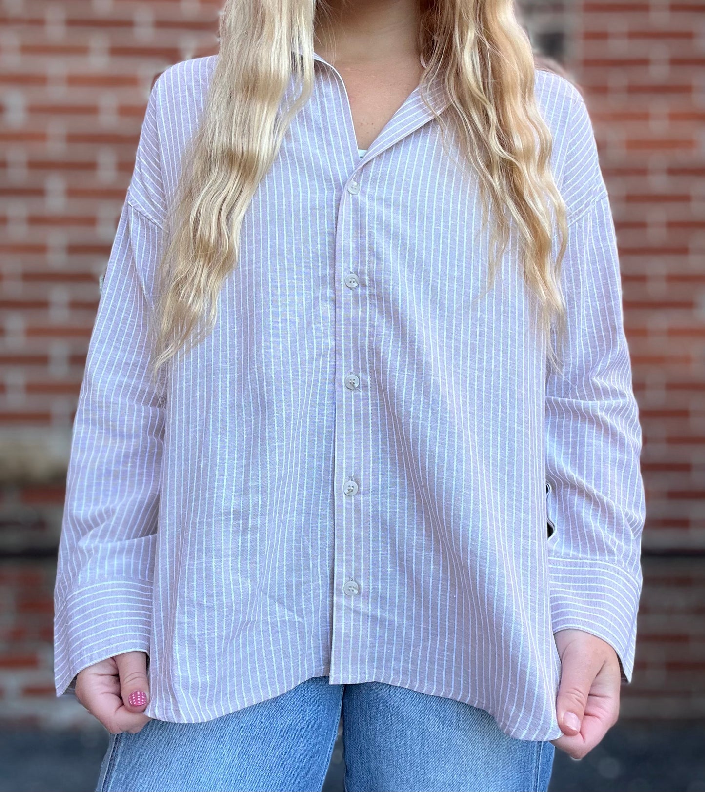 The Raquel Striped Button Down Linen Top