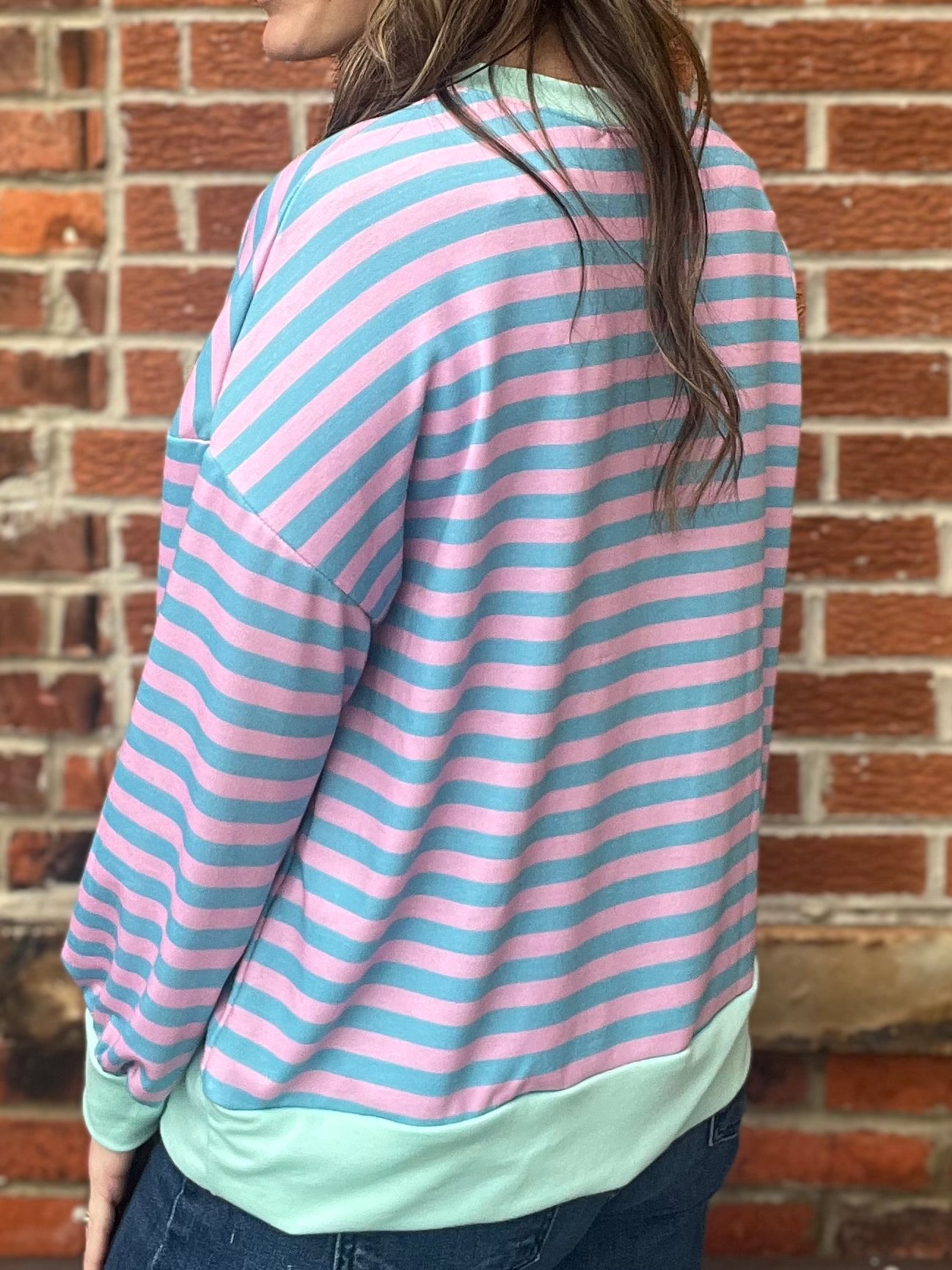 The Nectar Teal Pullover Striped Crewneck
