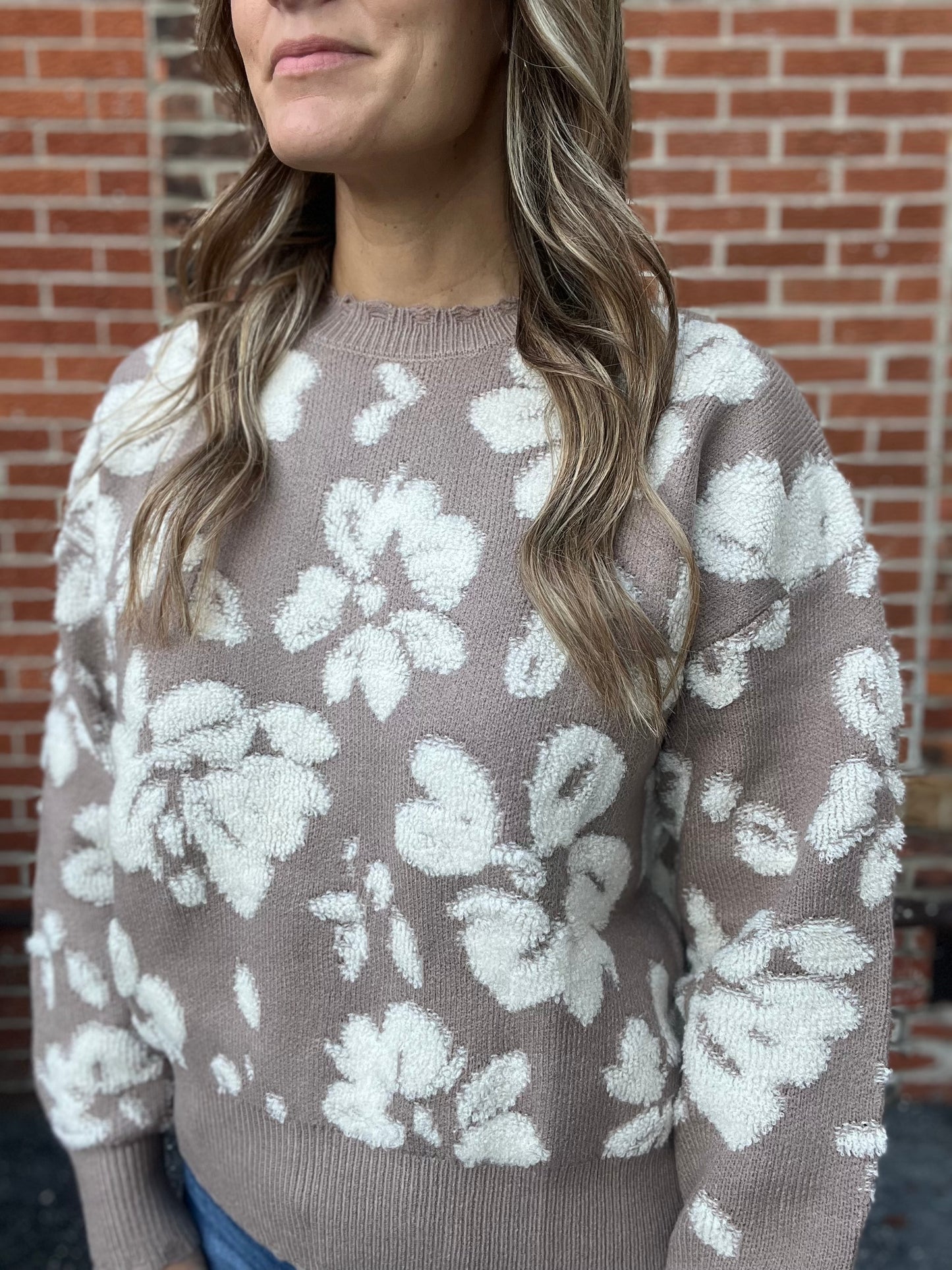 The Rori Floral Distressed Terry Knit Sweater