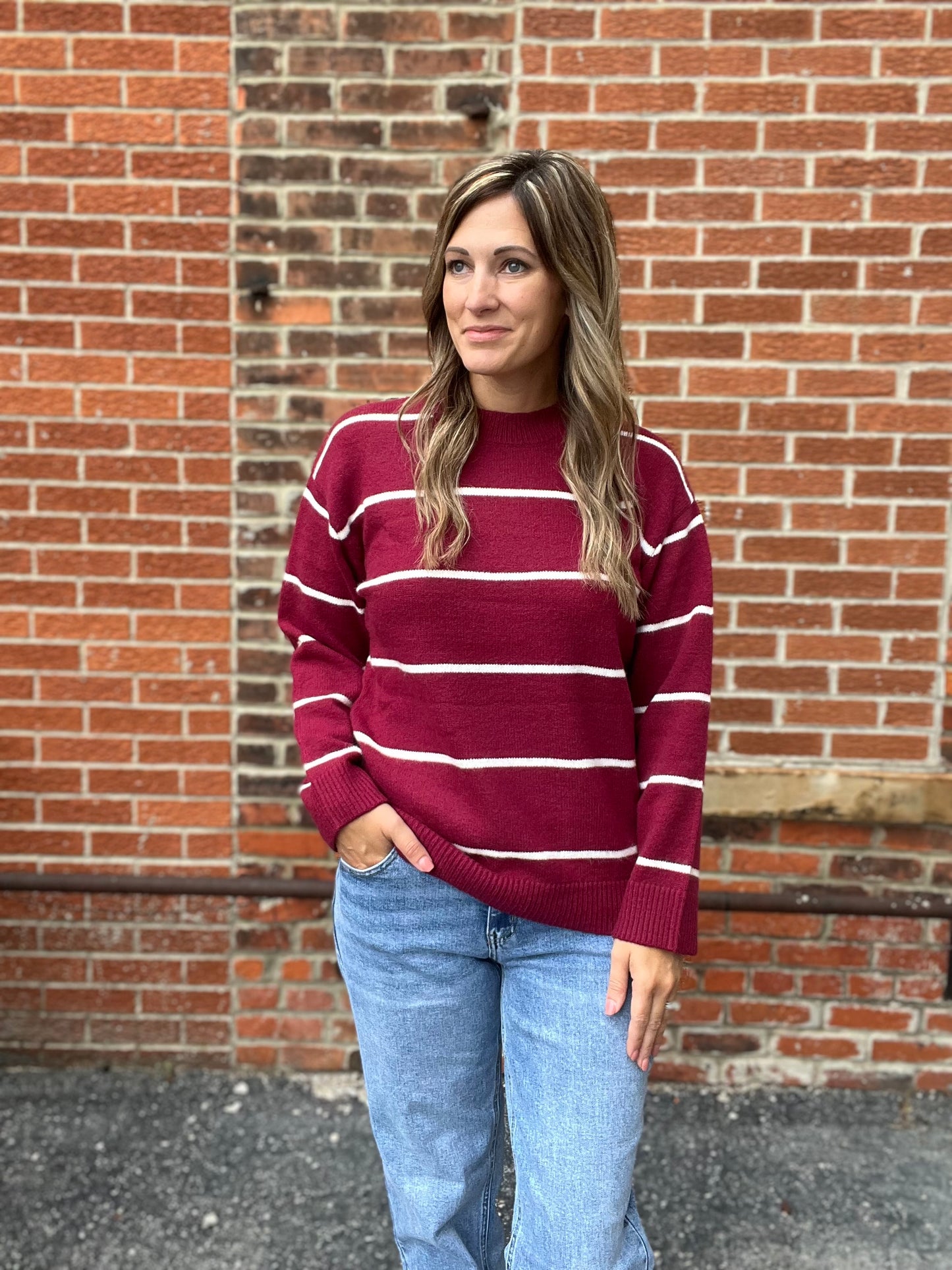 The Mara Wine Stripped Sweater