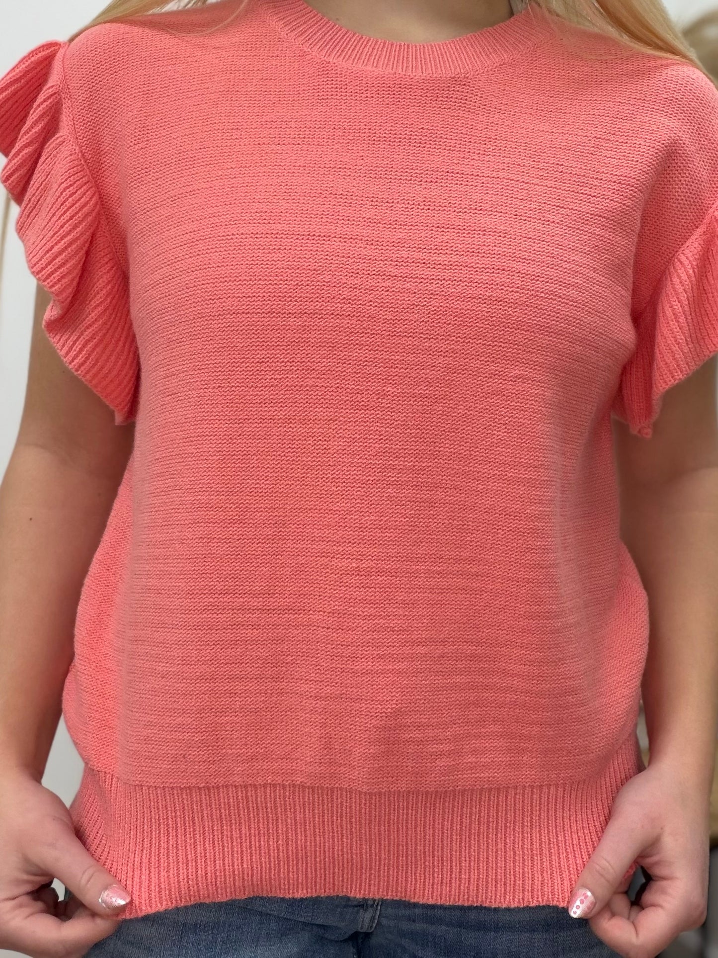 The Isla Coral Ruffle Sleeve Knit Top