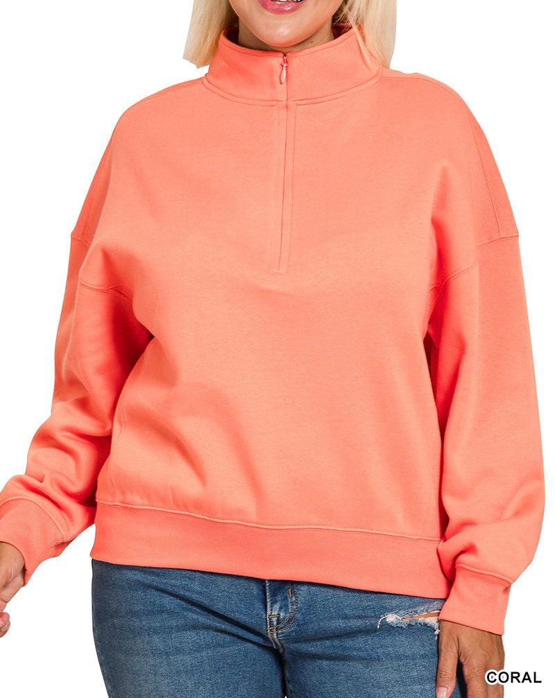 The Maren Curvy Coral Quarter Zip Pullover