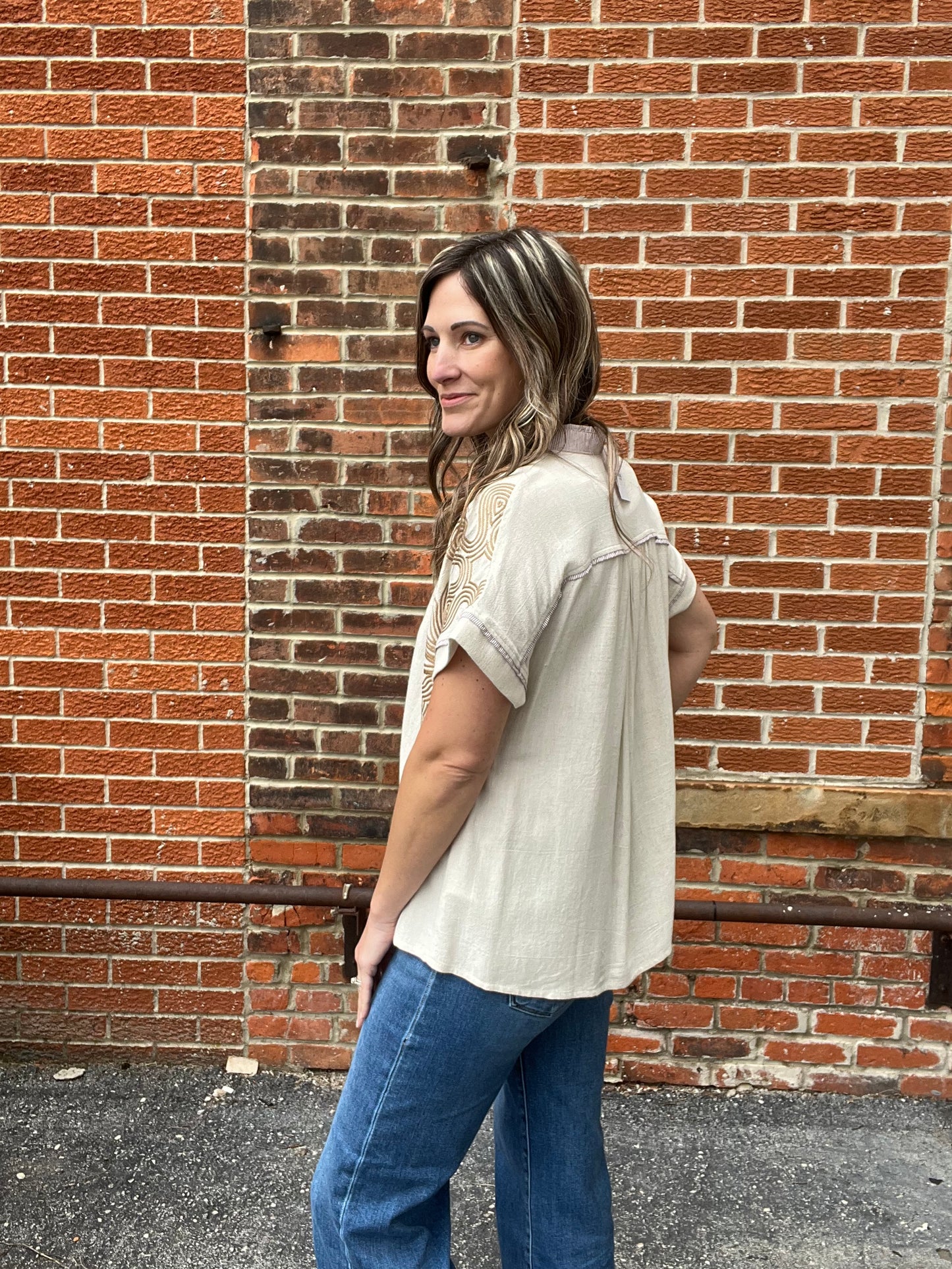 The Addisin Linen Embroidered Short Sleeve Top
