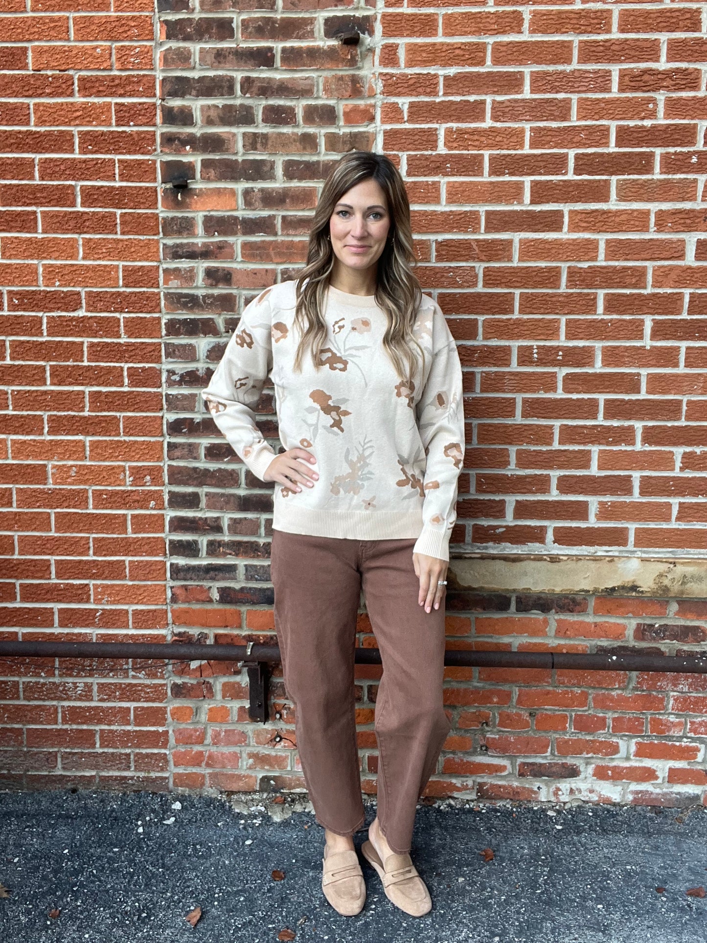 The Klara Floral Taupe Sweater
