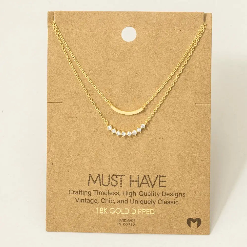 Layered Rhinestone Curved Necklace