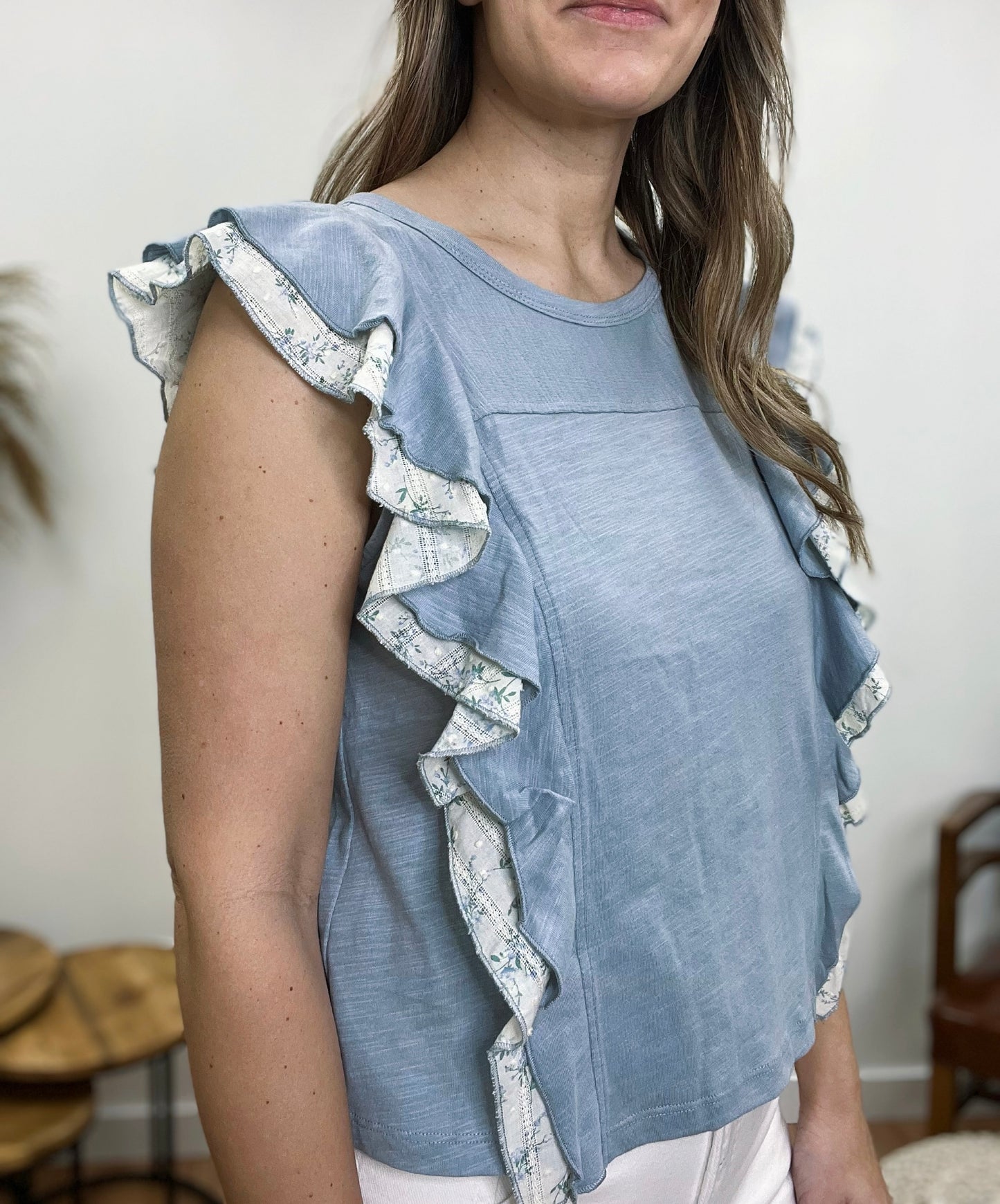 The Taytum Floral Contrast Flutter Top