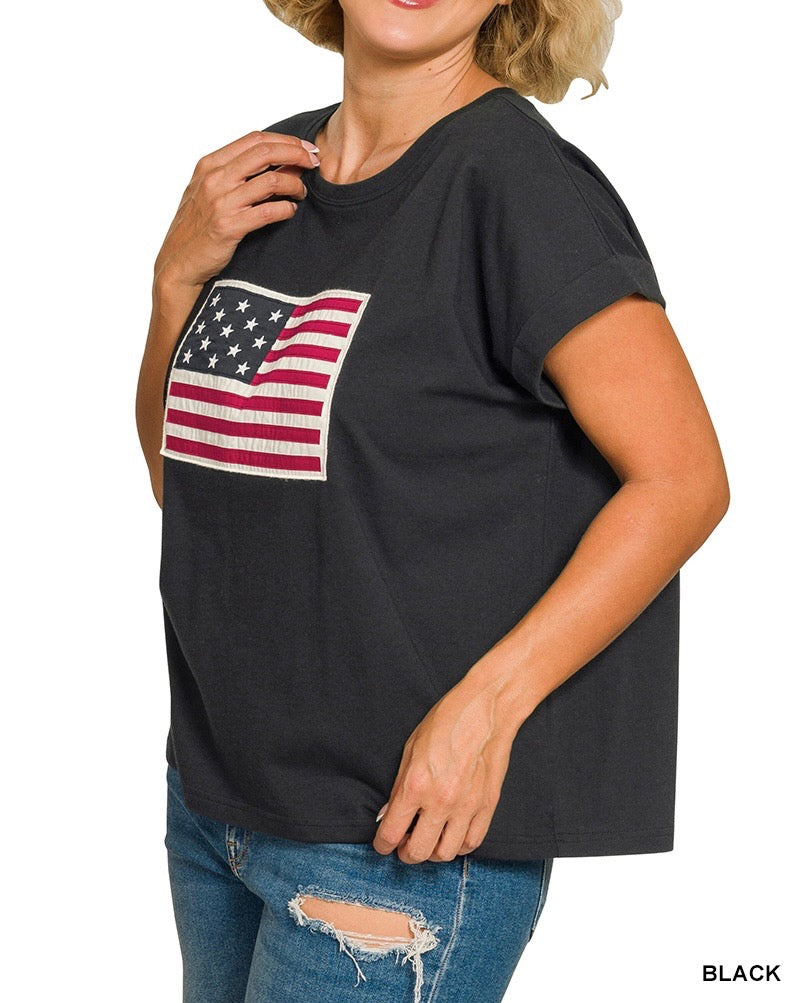 The Liberty Patchwork Curvy American Flag Top