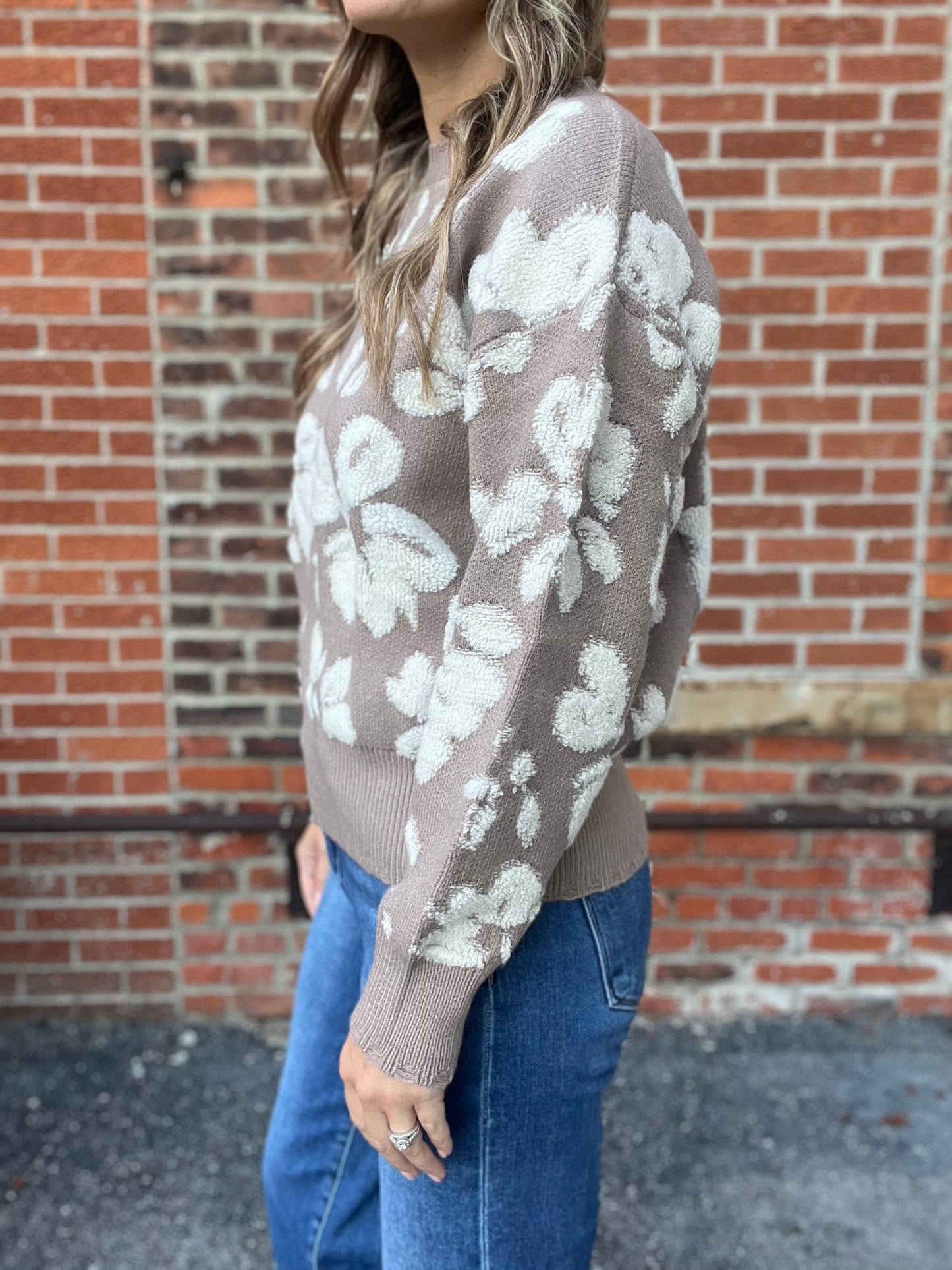 The Rori Floral Distressed Terry Knit Sweater
