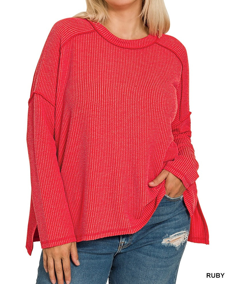 The Adams Curvy Ribbed Raw Edge Long Sleeve