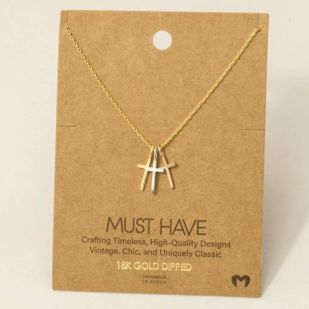 Triple Cross Pendant Necklace