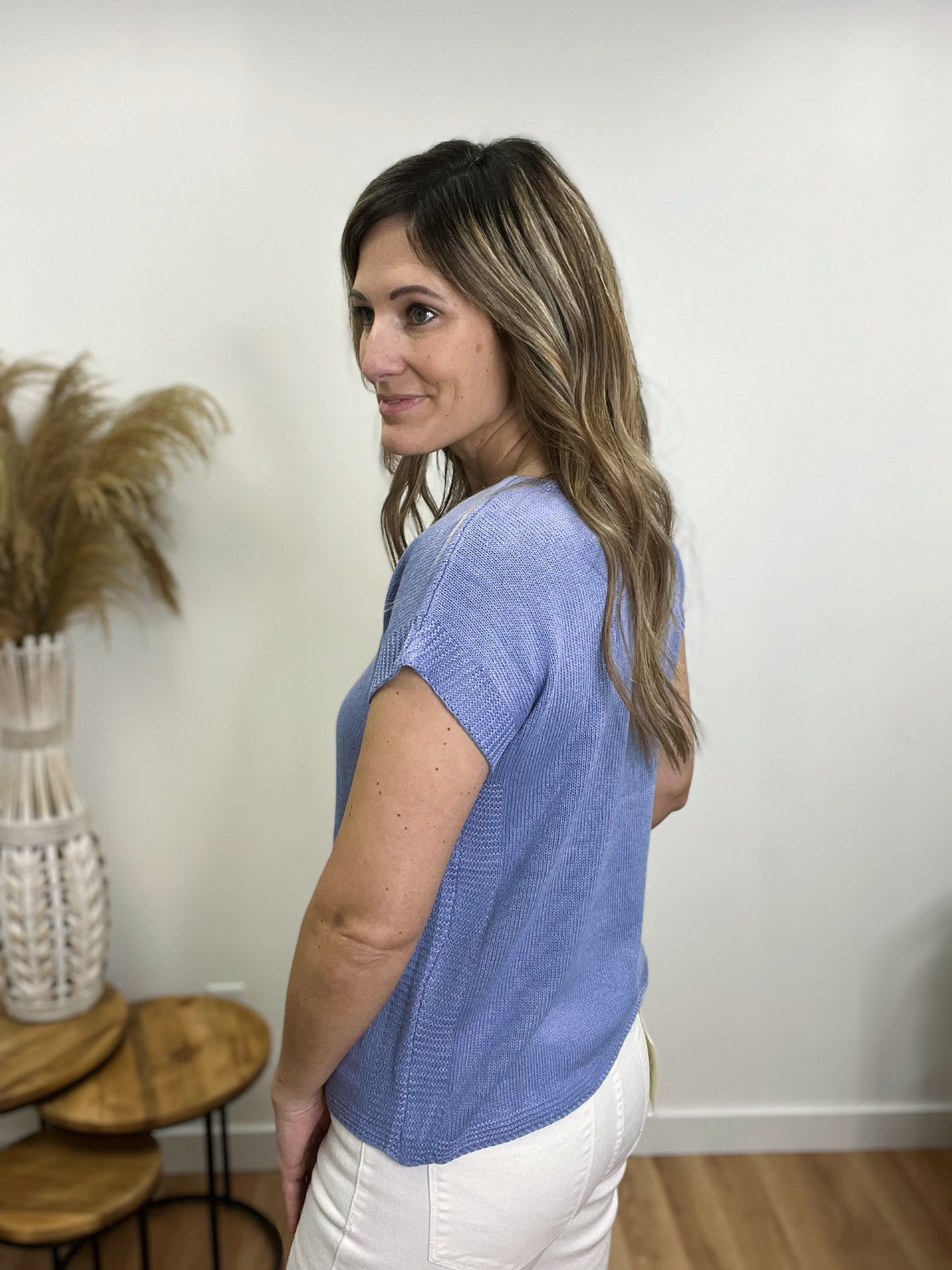 The Anya Boat Neck Short Sleeve Knit Sweater
