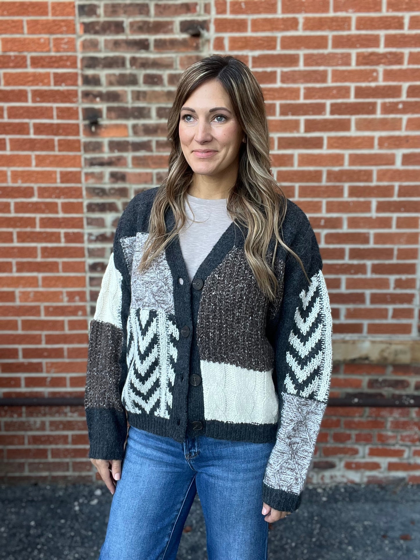 The Stevie Patchwork Cable Knit Cardigan