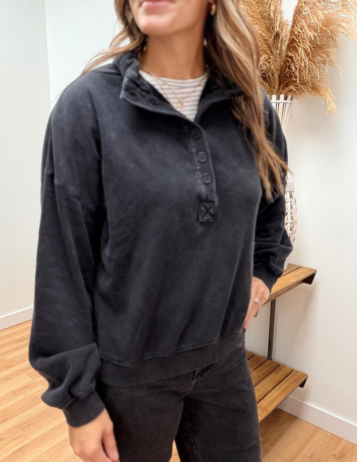 The Loloi Quarter Button Crewneck Sweatshirt