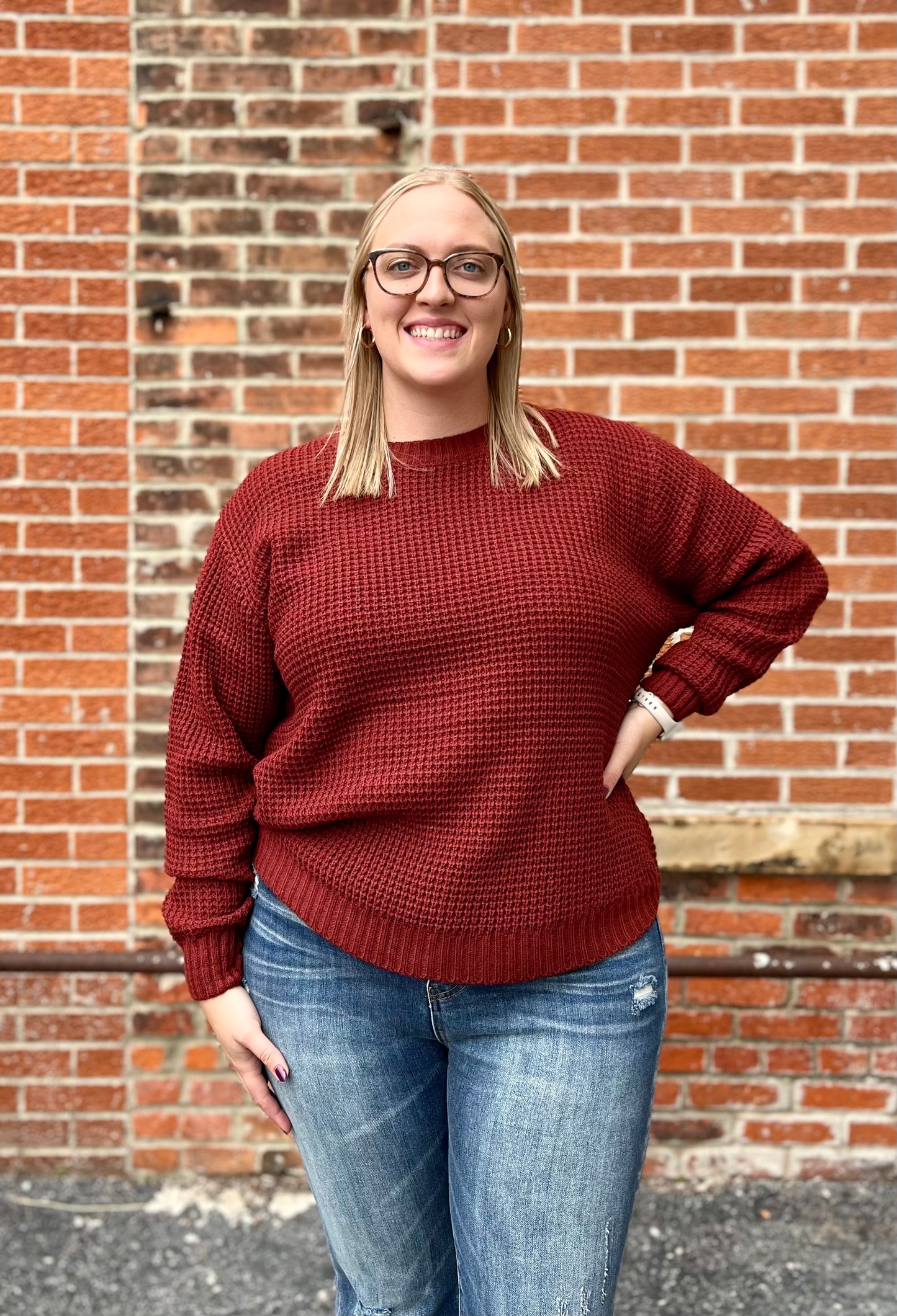 The Tamara Rust Curvy Waffle Knit Sweater