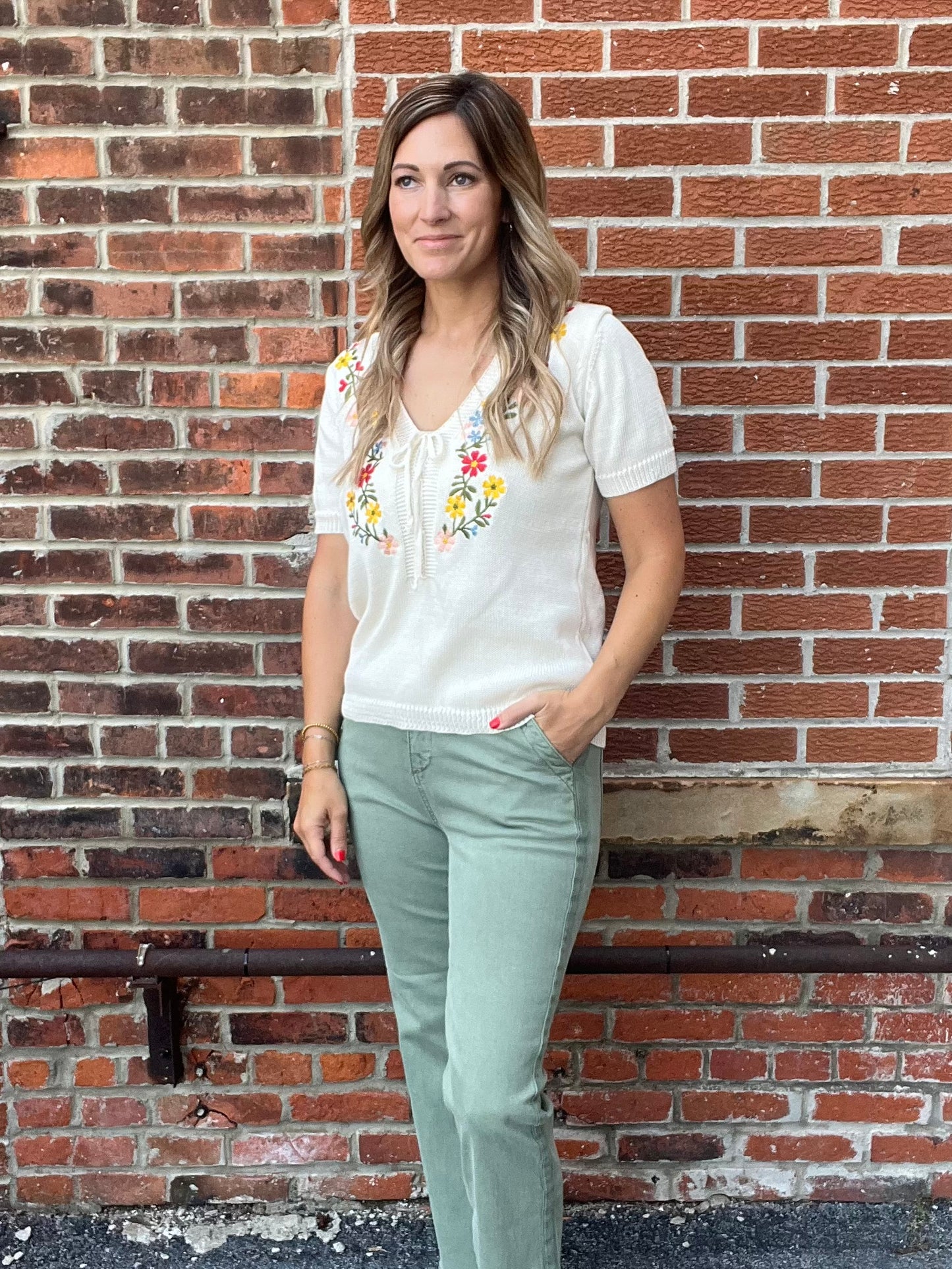The Brin Floral Short Sleeve Sweater