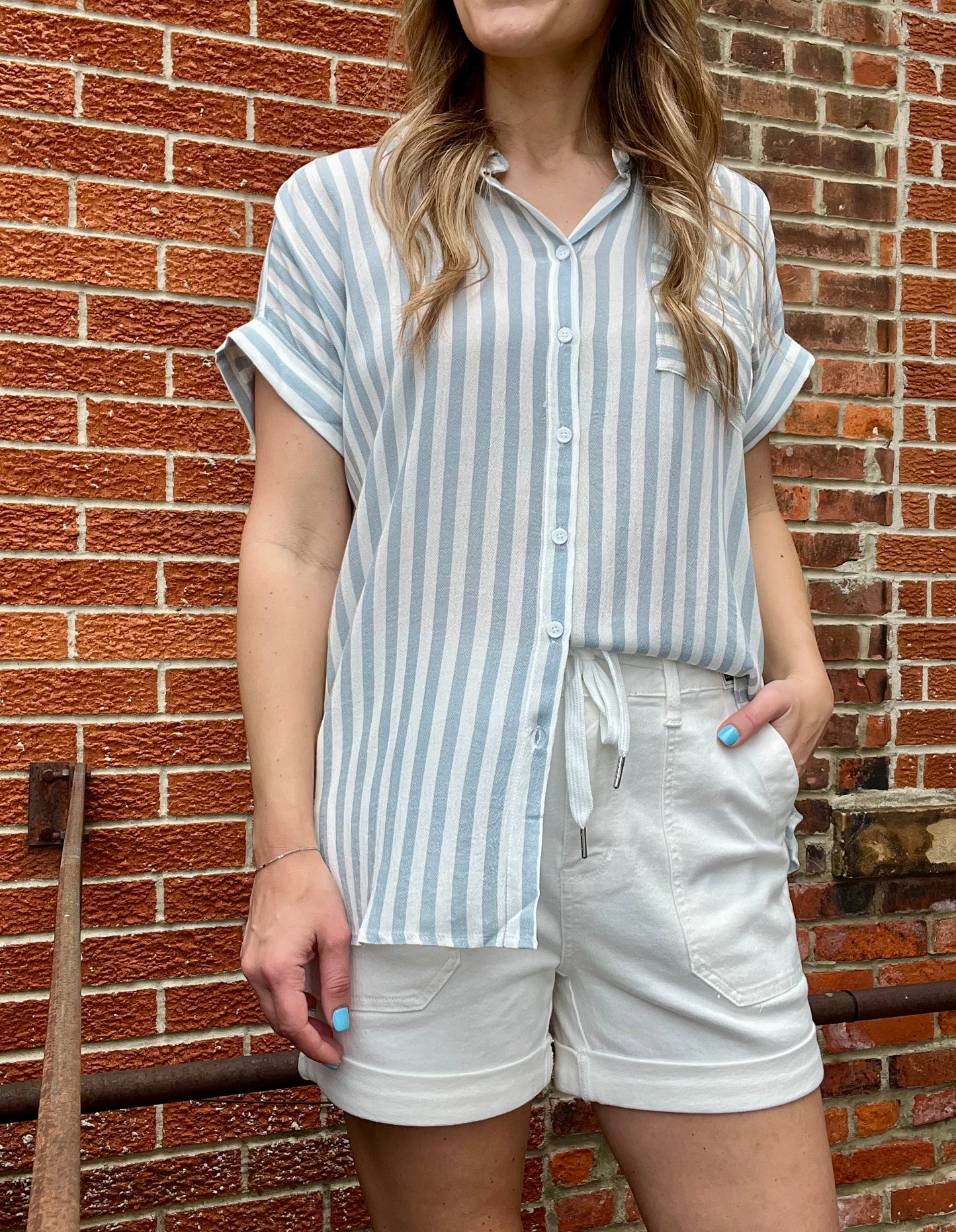 The Sibil Dusty Blue Button Down Top
