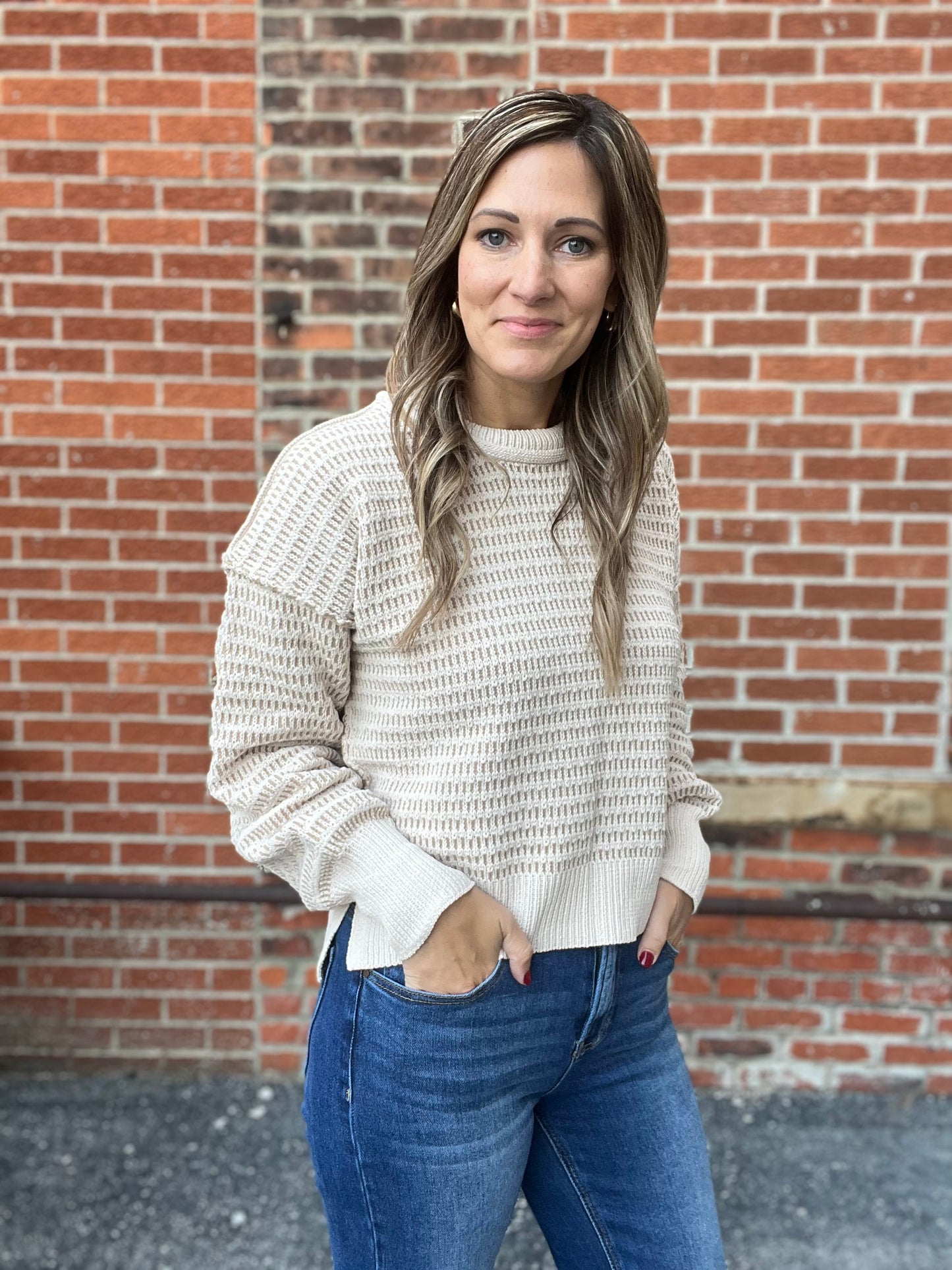 The Gemma Two Tone Textured Knit Sweater Top