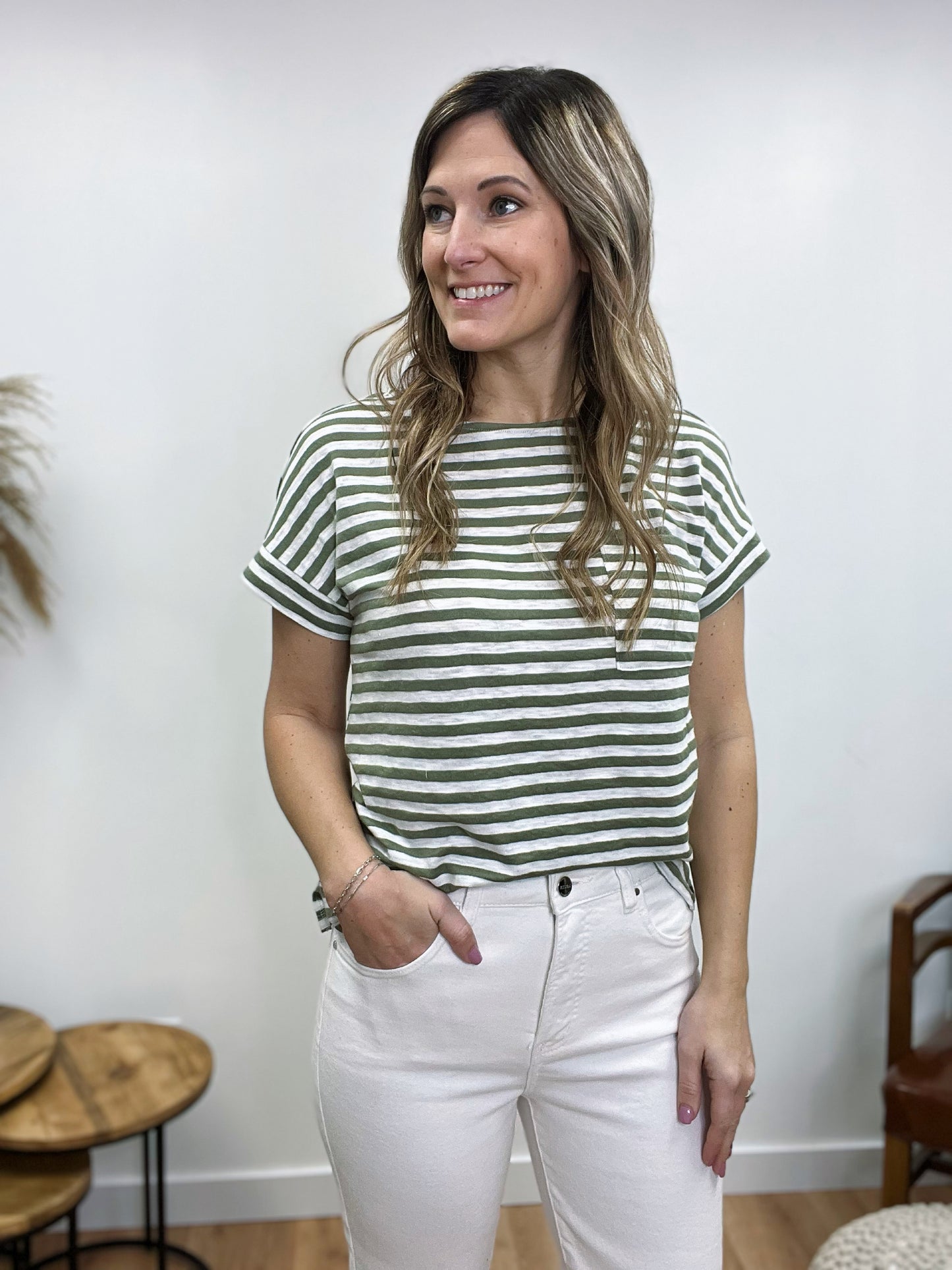 The Kayleigh Spring Olive Striped Top