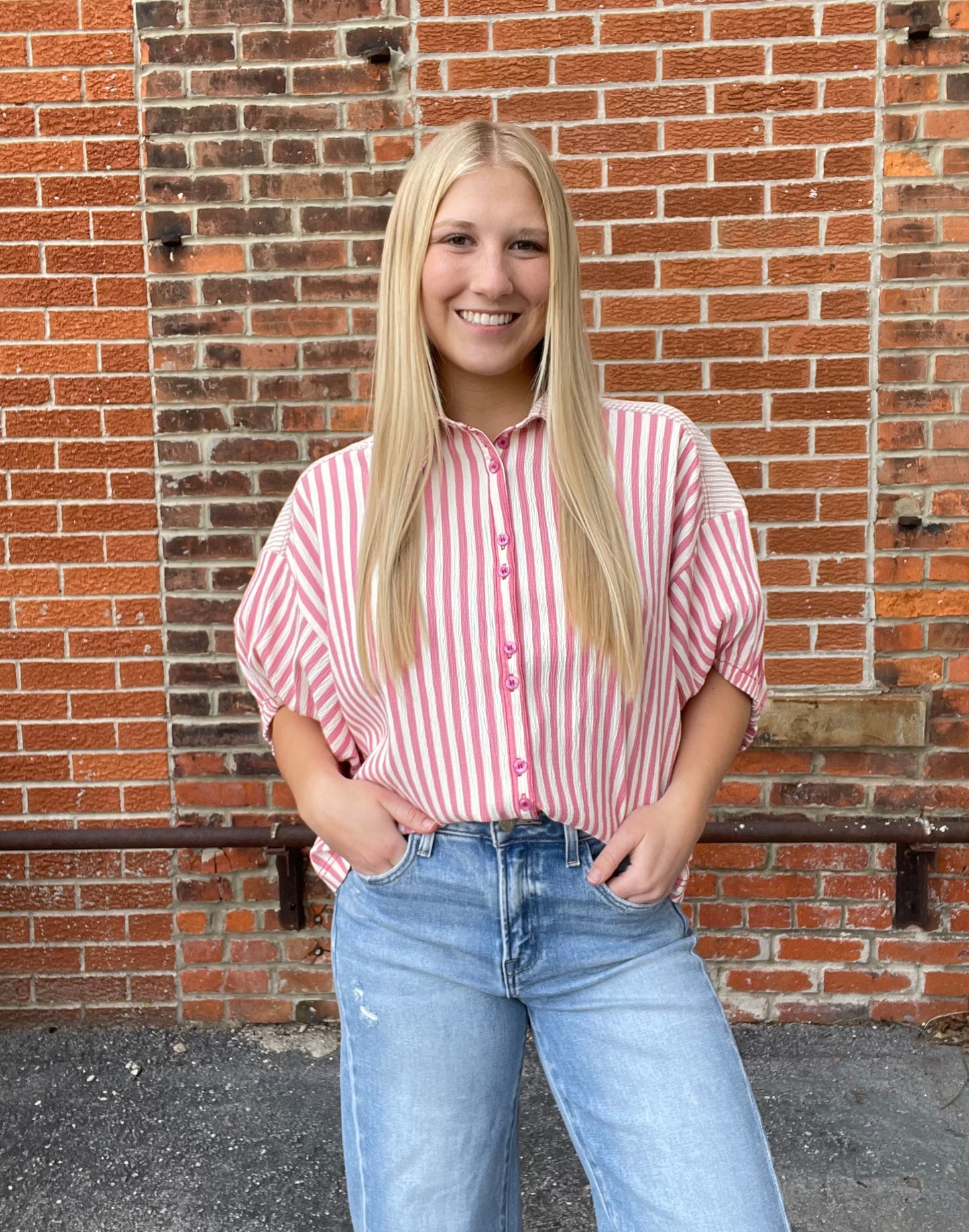 The Milha French Rose Button Up Top