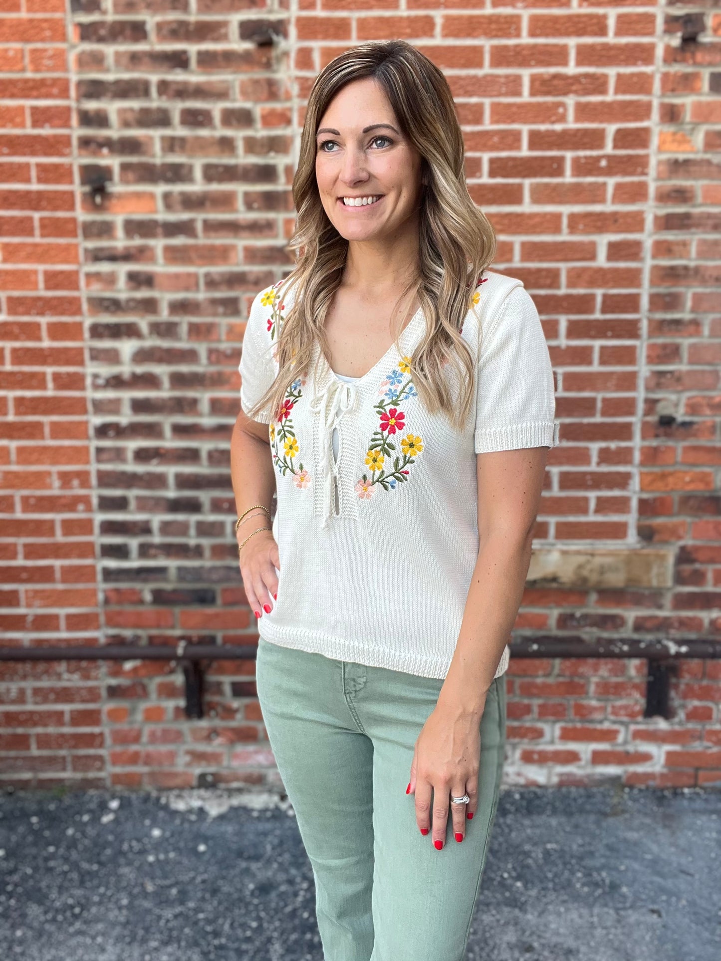 The Brin Floral Short Sleeve Sweater