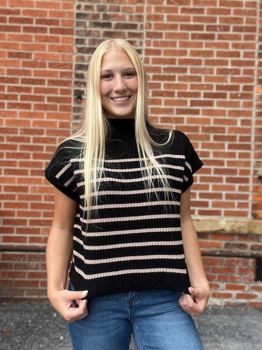 The Lara Striped Mock Neck Knit Sweater