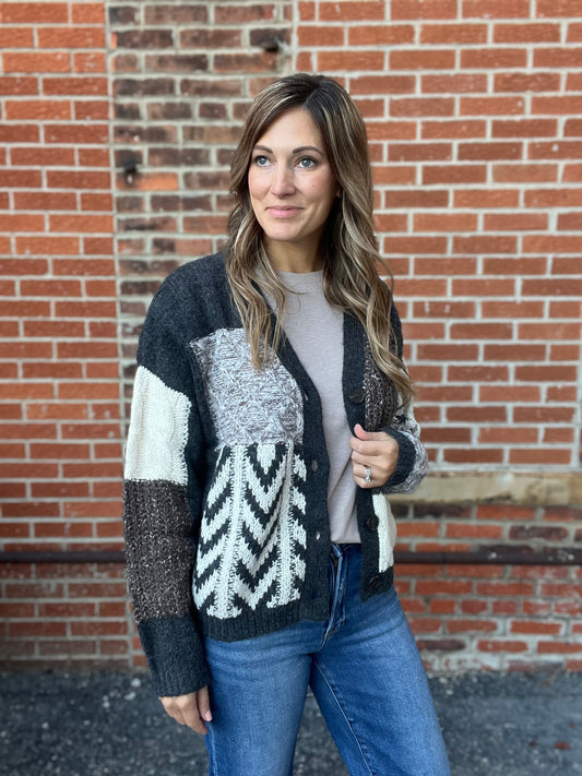 The Stevie Patchwork Cable Knit Cardigan