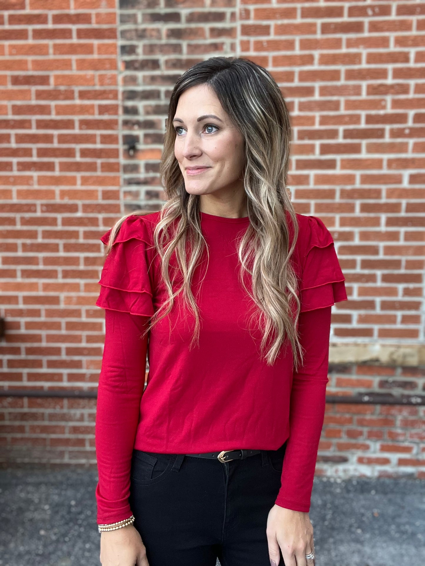 Red Ruffle Long Sleeve