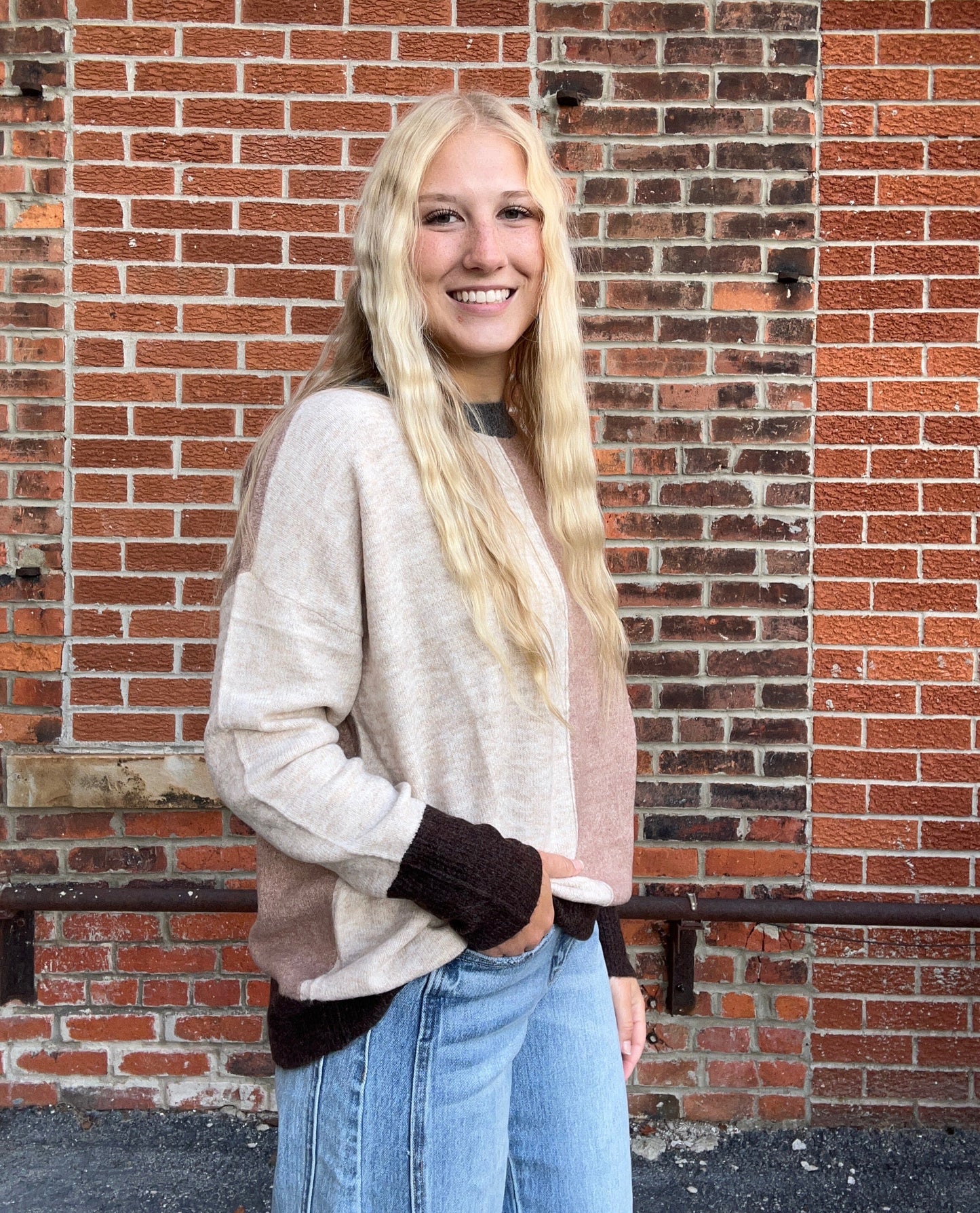 The Marlowe ColorBlock Long Sleeve Knit Sweater